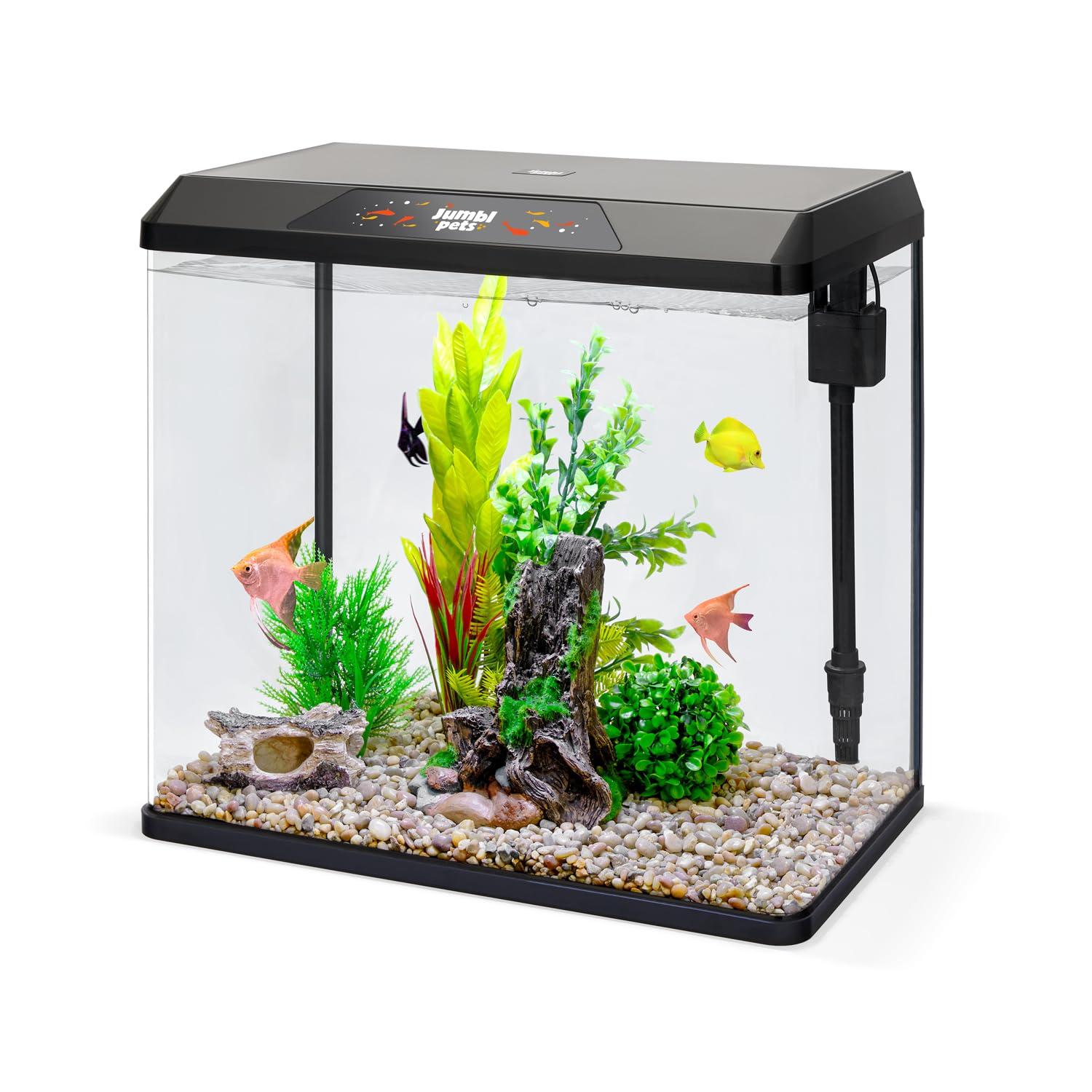 JumblPets Starter Fish Aquarium Kit, Beginner Glass Fish Tank Kit w/LED Lighting & More (10 Gallon)