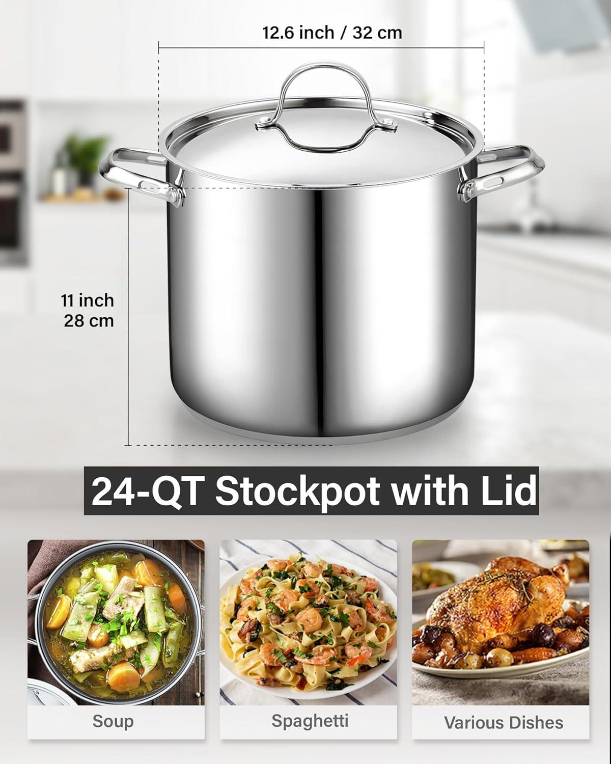 Cooks Standard 18/10 Stainless Steel Stockpot 24-Quart, Classic Deep Cooking Pot Canning Cookware with Stainless Steel Lid, Silver