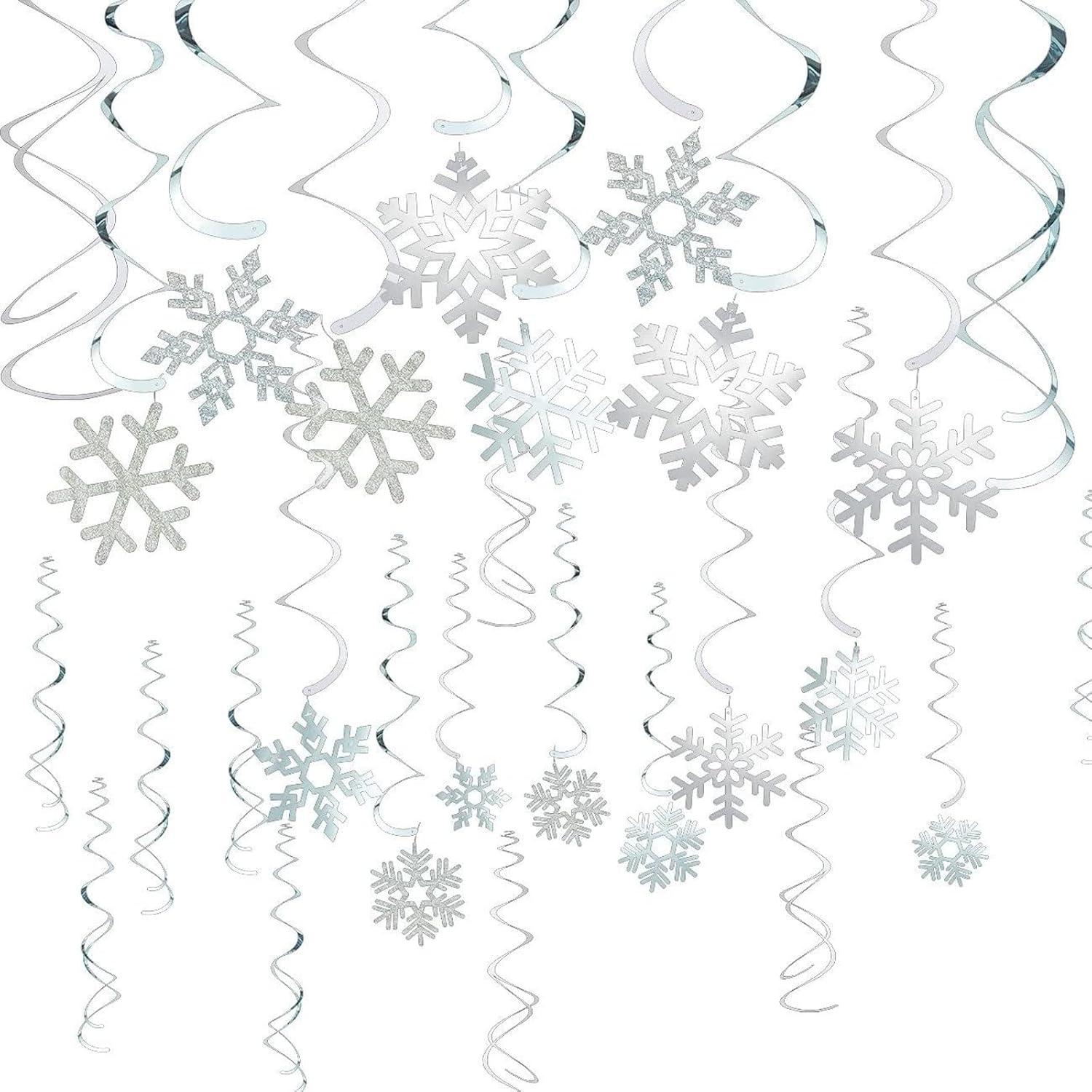 Juvale Christmas Snowflake Swirl Decorations for Holiday Party Decor (Silver, 30 Pack) - Hanging Snowflake Decorations - Silver Party