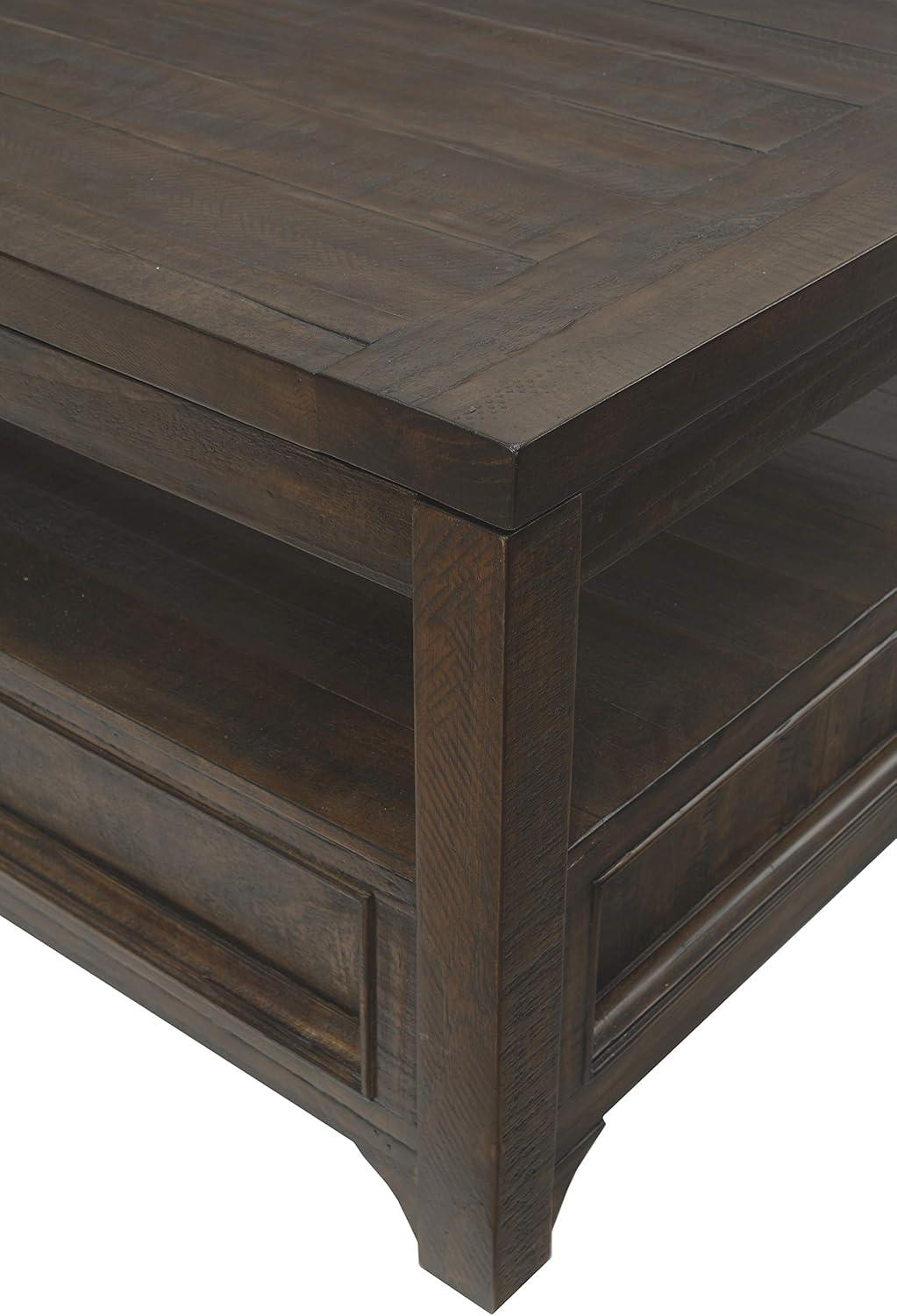 Rustic Dark Mocha Solid Pine Wood Rectangular Lift-Top Coffee Table with Storage