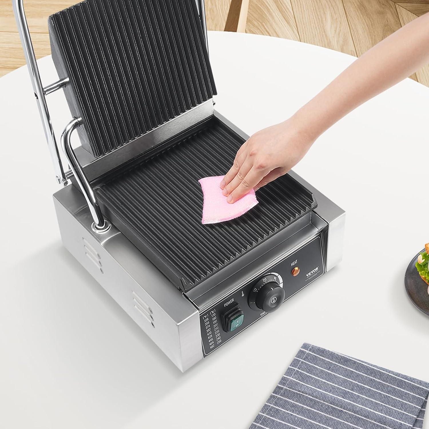 VEVOR VEVOR Commercial Panini Press Grill Electric Sandwich Maker Griddle Plate 9"x9"