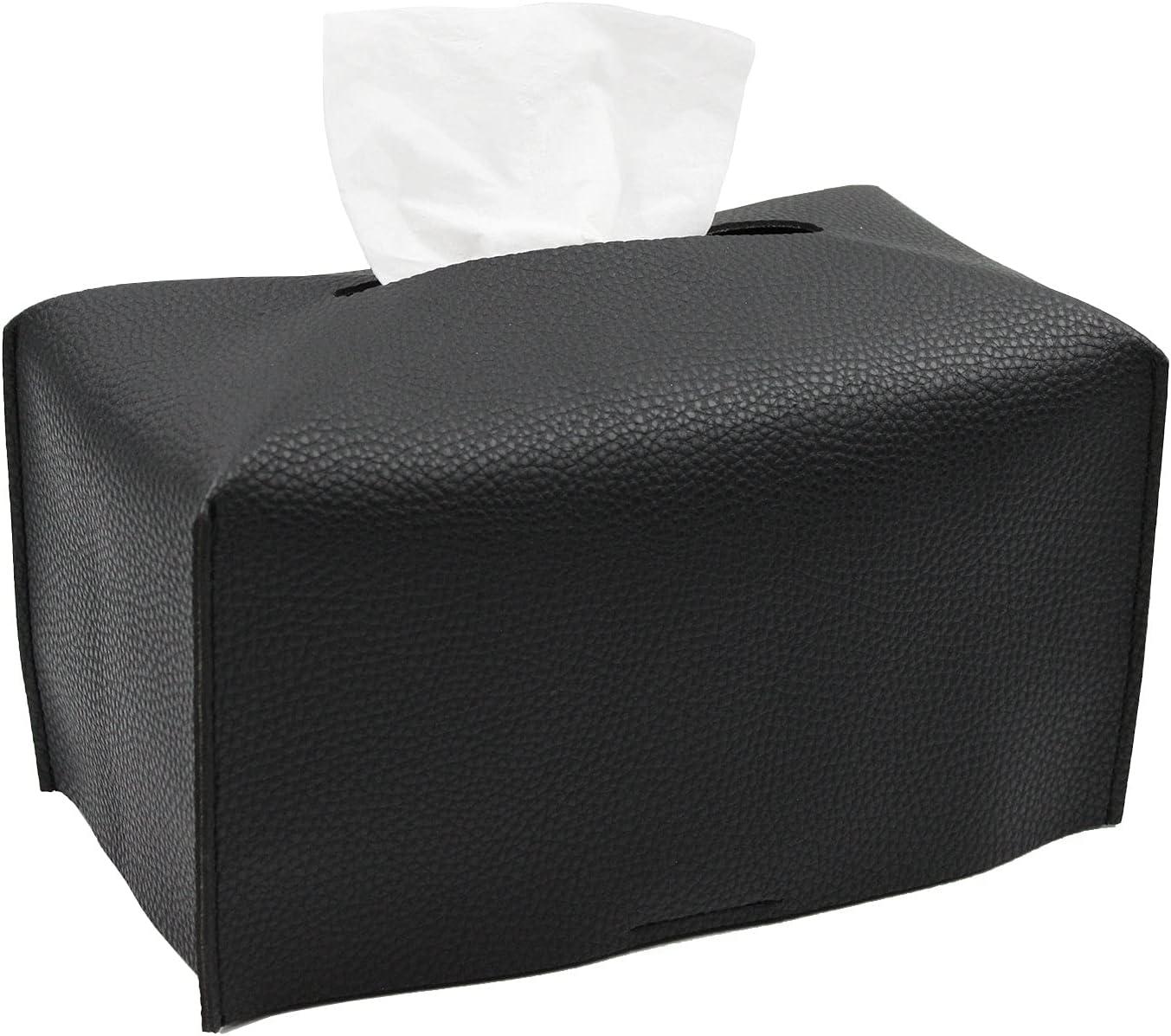 Livelab Tissue Box Cover, Modern Decorative PU Leather Rectangular Tissue Box Case Organizer Holder for Vanity Countertop, Night Stands, Livingroom, Office Desk & Car 9.5X5X5'' | Black