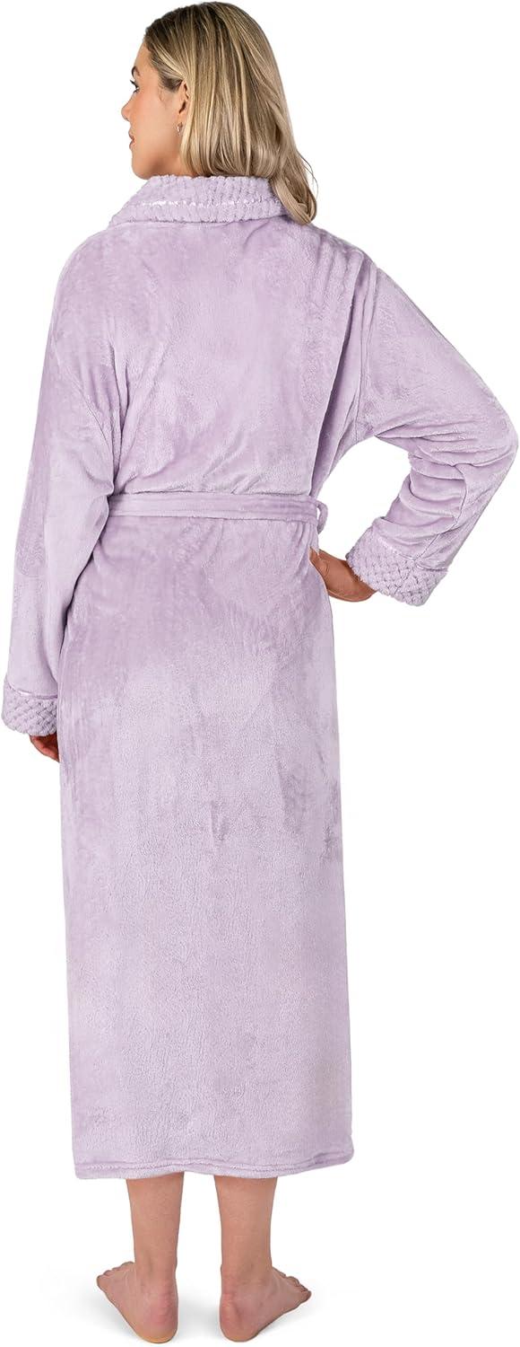 PAVILIA Soft Plush Women Fleece Robe, Cozy Warm Housecoat Bathrobe, Fuzzy Female Long Spa Robes (Lavender, Small-Medium)
