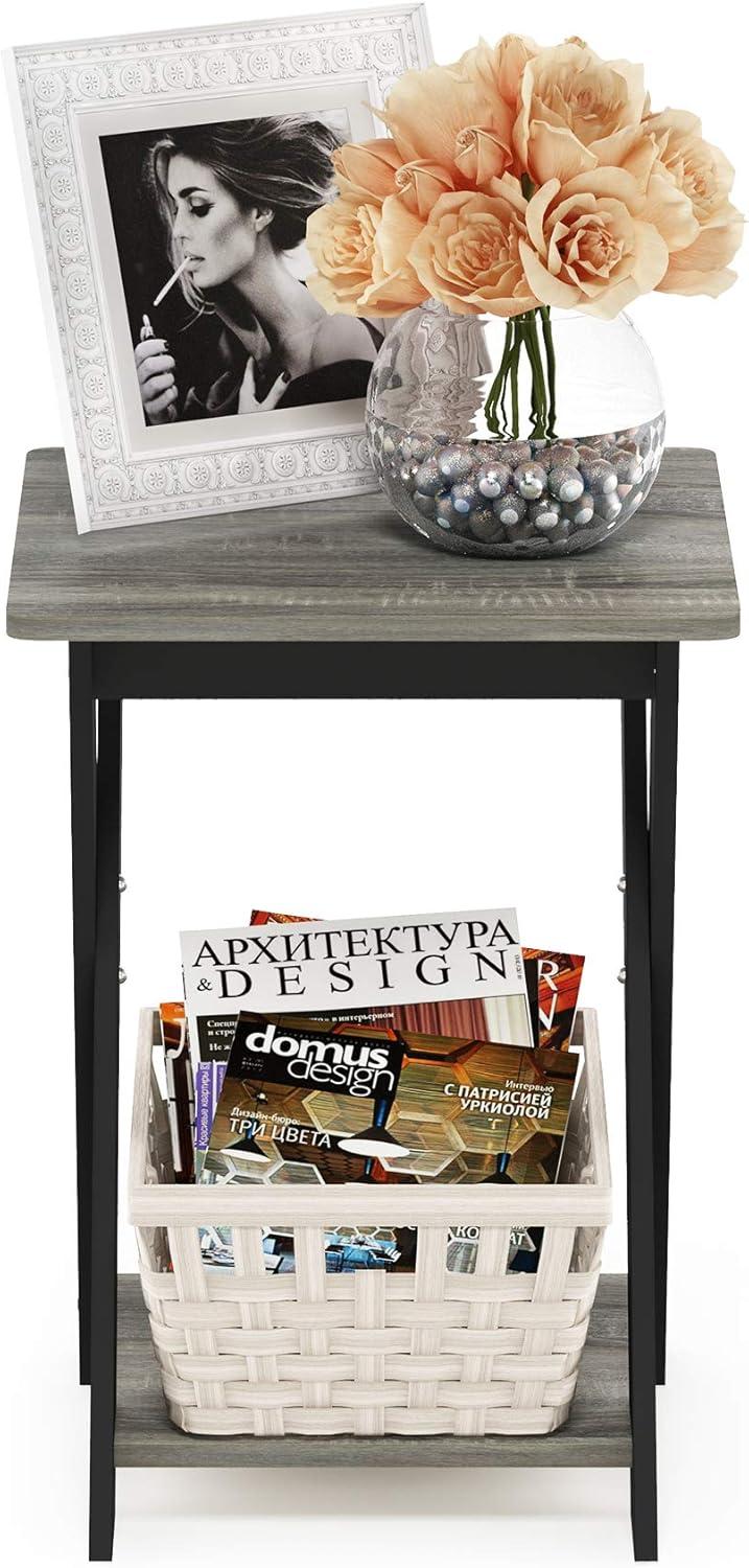 Modern Simplistic Criss-Crossed End Table, French Oak Grey & Black