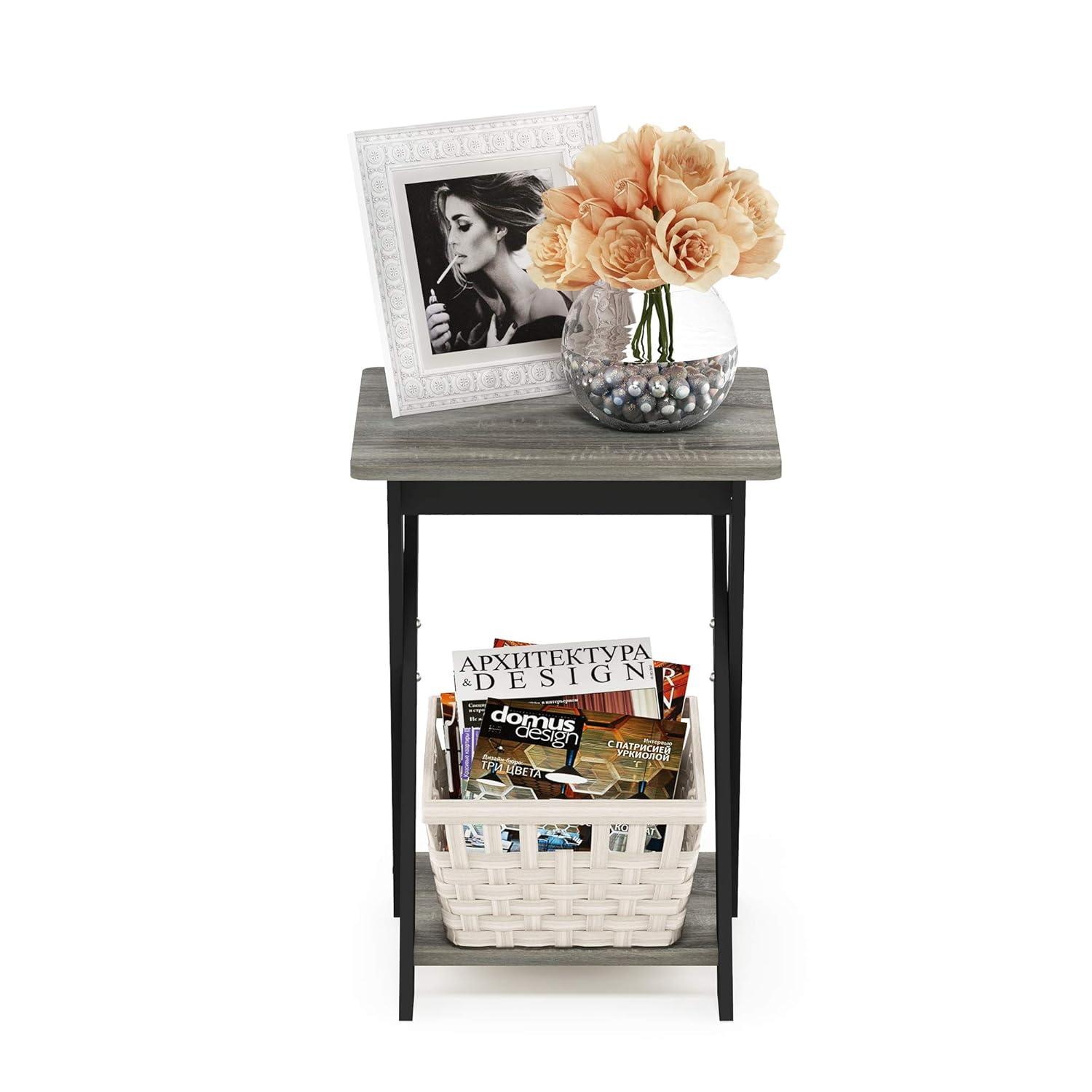 Modern Simplistic Criss-Crossed End Table, French Oak Grey & Black