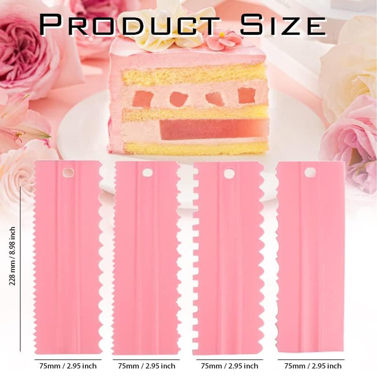Pink Plastic Cake Decorating Scrapers Set with Multiple Textures