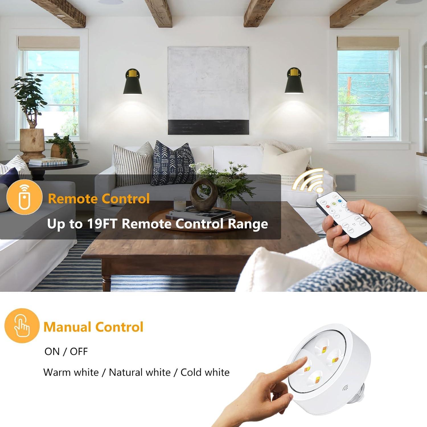 Battery Operated Wall Sconce Set of Two, Modern with Remote Control Dimmable Wall Lighting Indoor