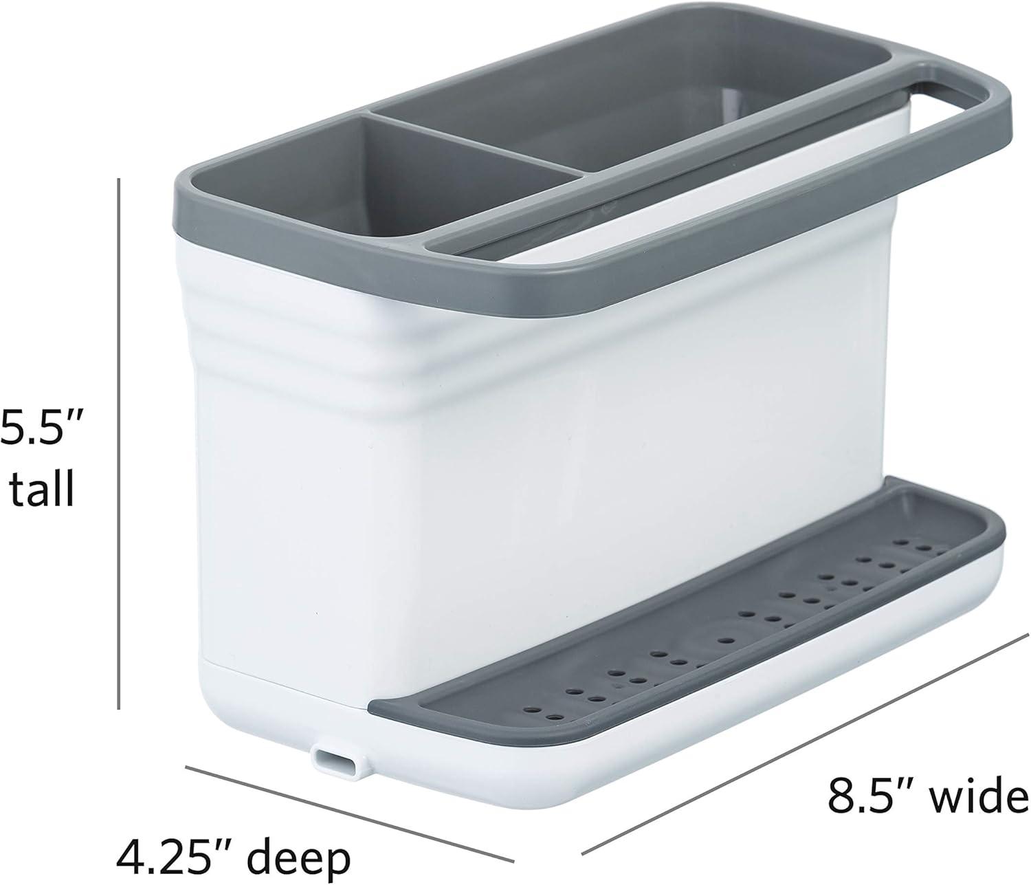 White and Gray Plastic Kitchen Sink Organizer Caddy with 2 Compartments