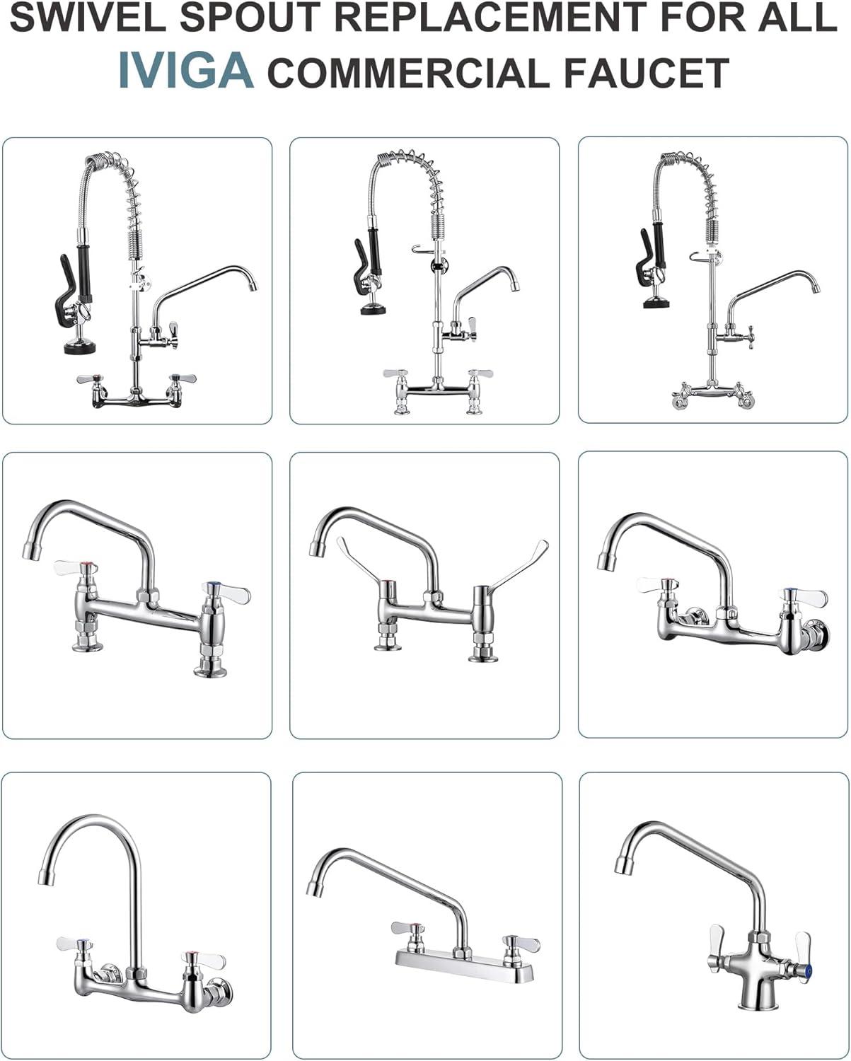 Commercial Faucet Swivel Spout Replacement: 10“ Add-on Swing Nozzle Spout - Chrome Polished Spout Replacement Part For Commercial Kitchen Sink Faucet - 1.8gpm/ 2.2gpm Aerator - G3/4 Internal Thread