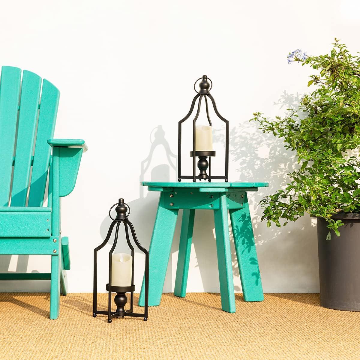 Glitzhome Modern Farmhouse Metal Lanterns Decorative Hanging Candle Lanterns Distressed Black Set of 2 (Small)