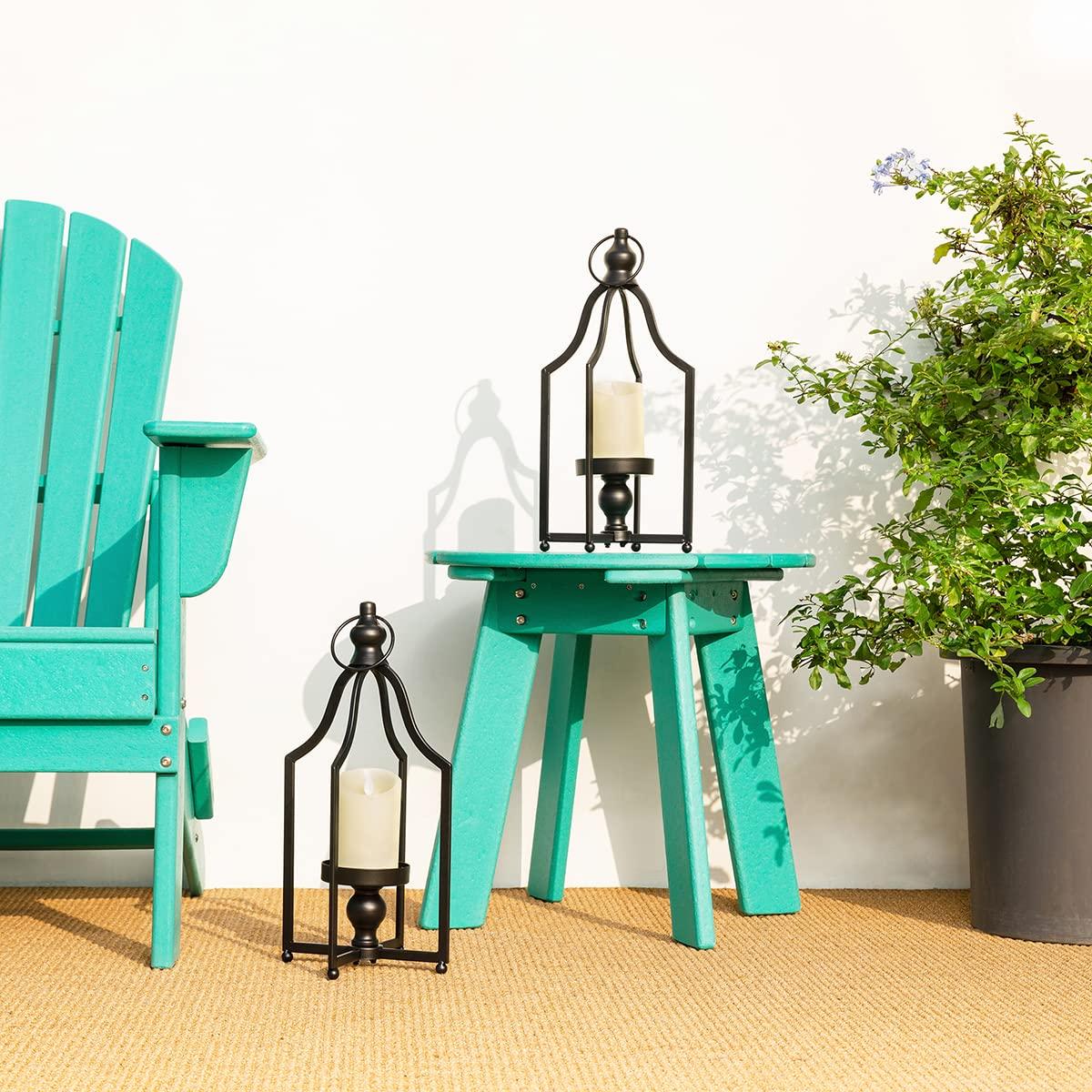 Glitzhome Modern Farmhouse Metal Lanterns Decorative Hanging Candle Lanterns Distressed Black Set of 2 (Small)