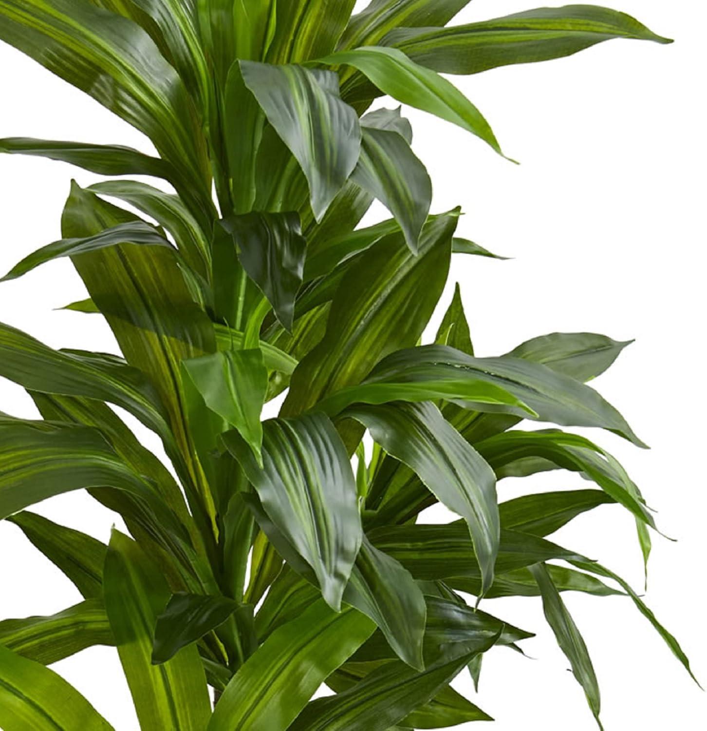 Nearly Natural 4-ft Artificial Dracaena Plant in Sand Colored Planter (Real Touch)