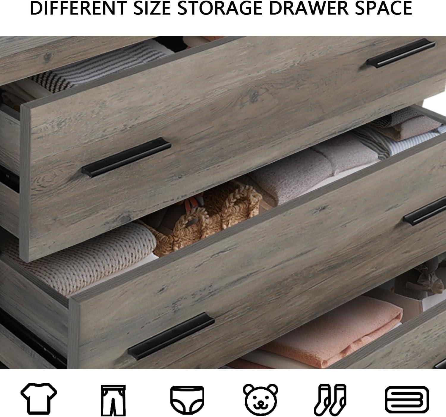 Gray Oak 3-Drawer Farmhouse Double Dresser with Deep Storage