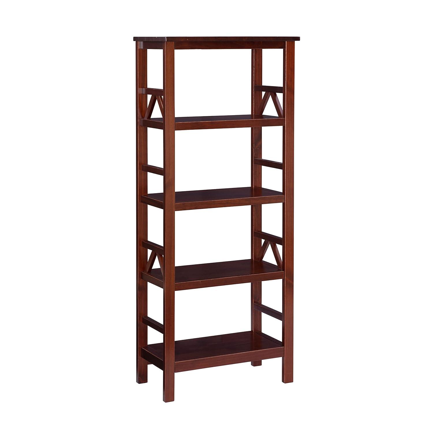 54.45" Titian Transitional Solid Wood Display and Storage Bookshelf Brown - Linon: Mid-Century Modern, 4 Fixed Shelves