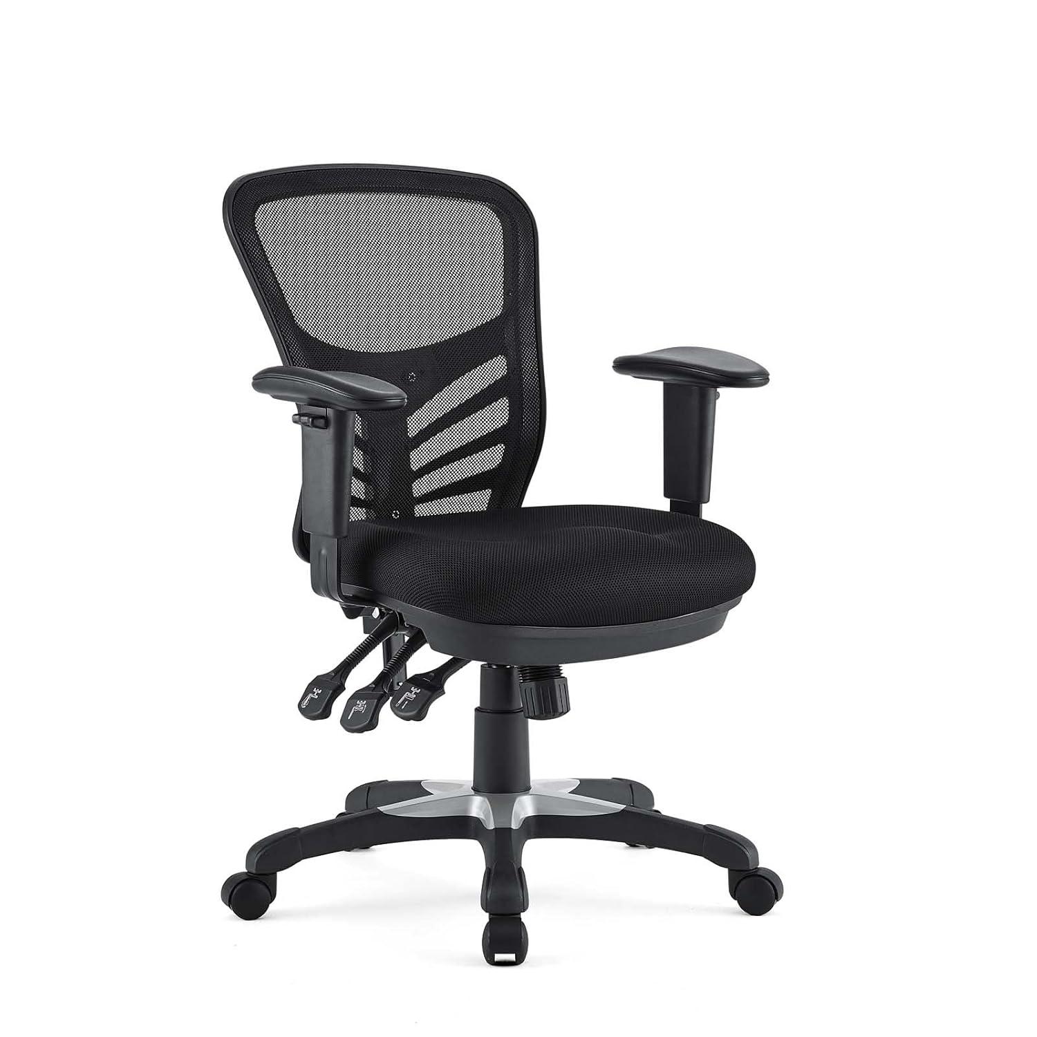 Articulate Mesh Office Chair Midnight Black - Modway: Ergonomic, Adjustable Arms, Swivel Desk Chair