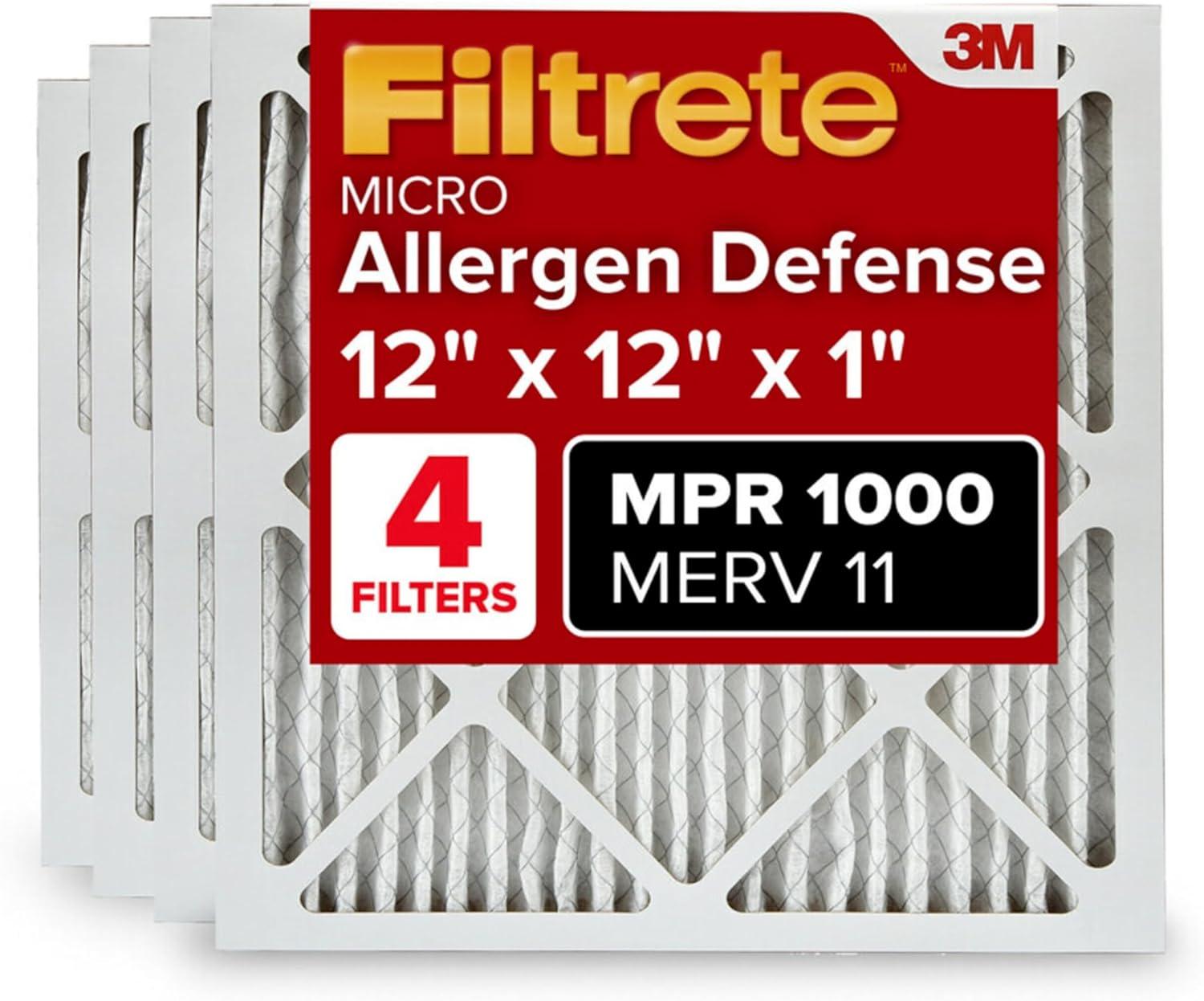 Filtrete 12x12x1 Allergen Defense MPR 1000 Furnace Filters, Pack of 4