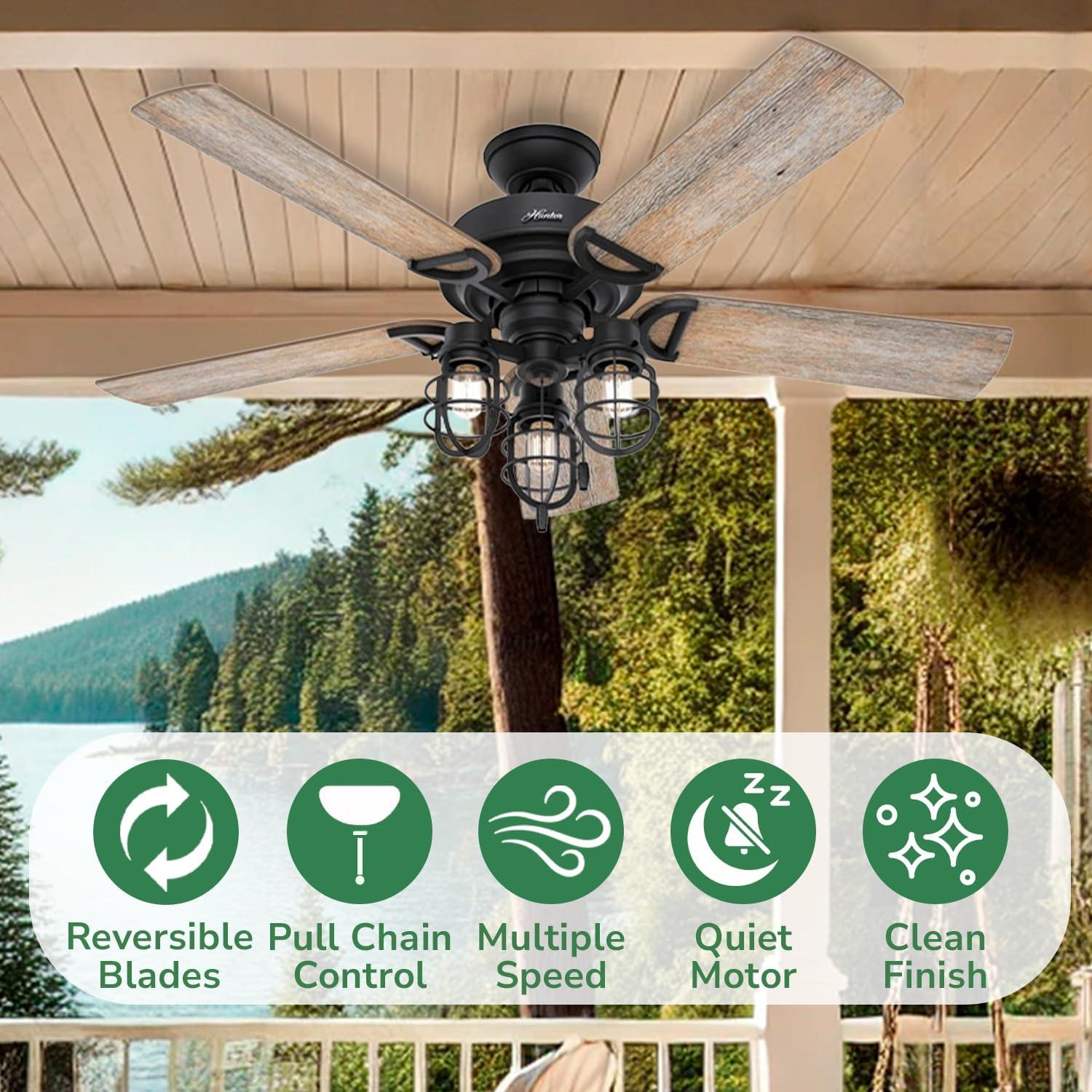 Hunter Fan 52" Starklake 5 - Blade Outdoor Standard Ceiling Fan with Pull Chain and Light Kit Included