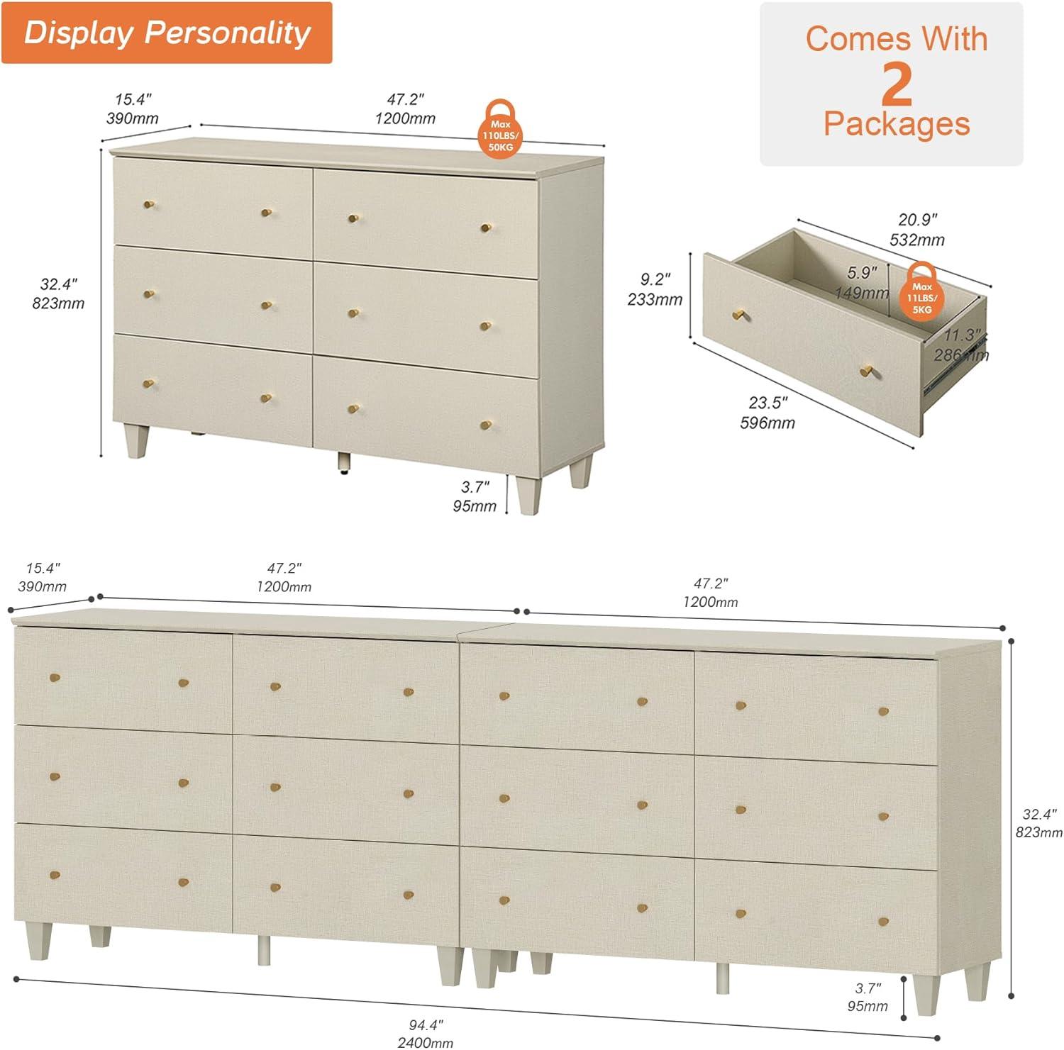 Set Of 2 Dresser With 12 Drawers