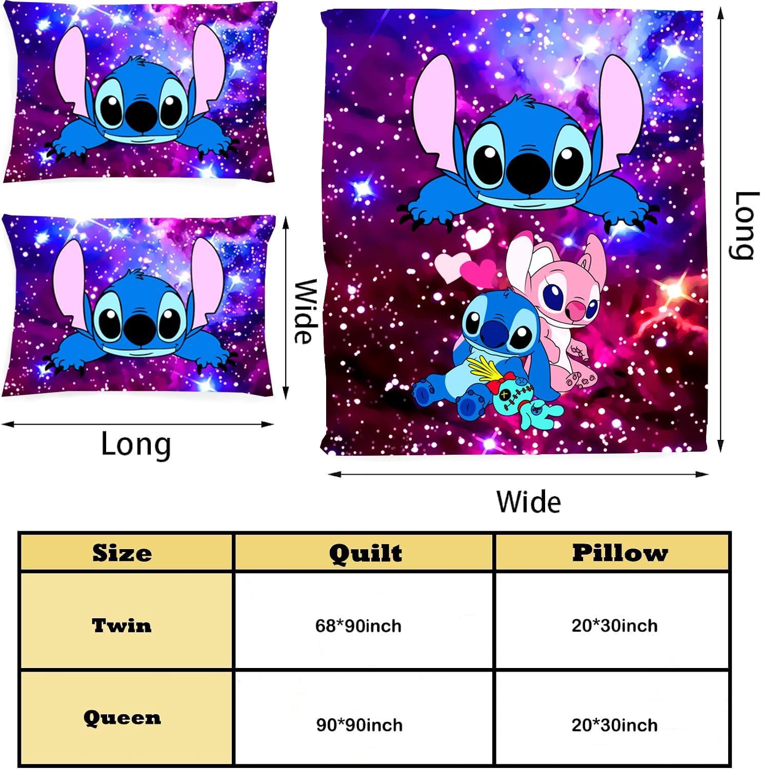 Twin Size Blue and Pink Cartoon Galaxy Bedding Set