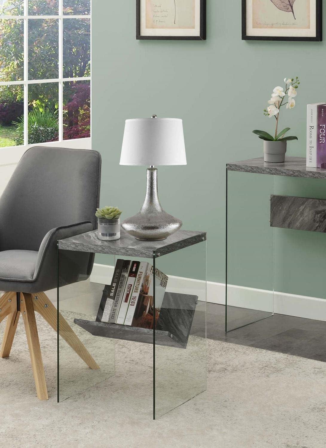 Convenience Concepts SoHo Glass End Table with Shelf, Gray Faux Marble/Glass