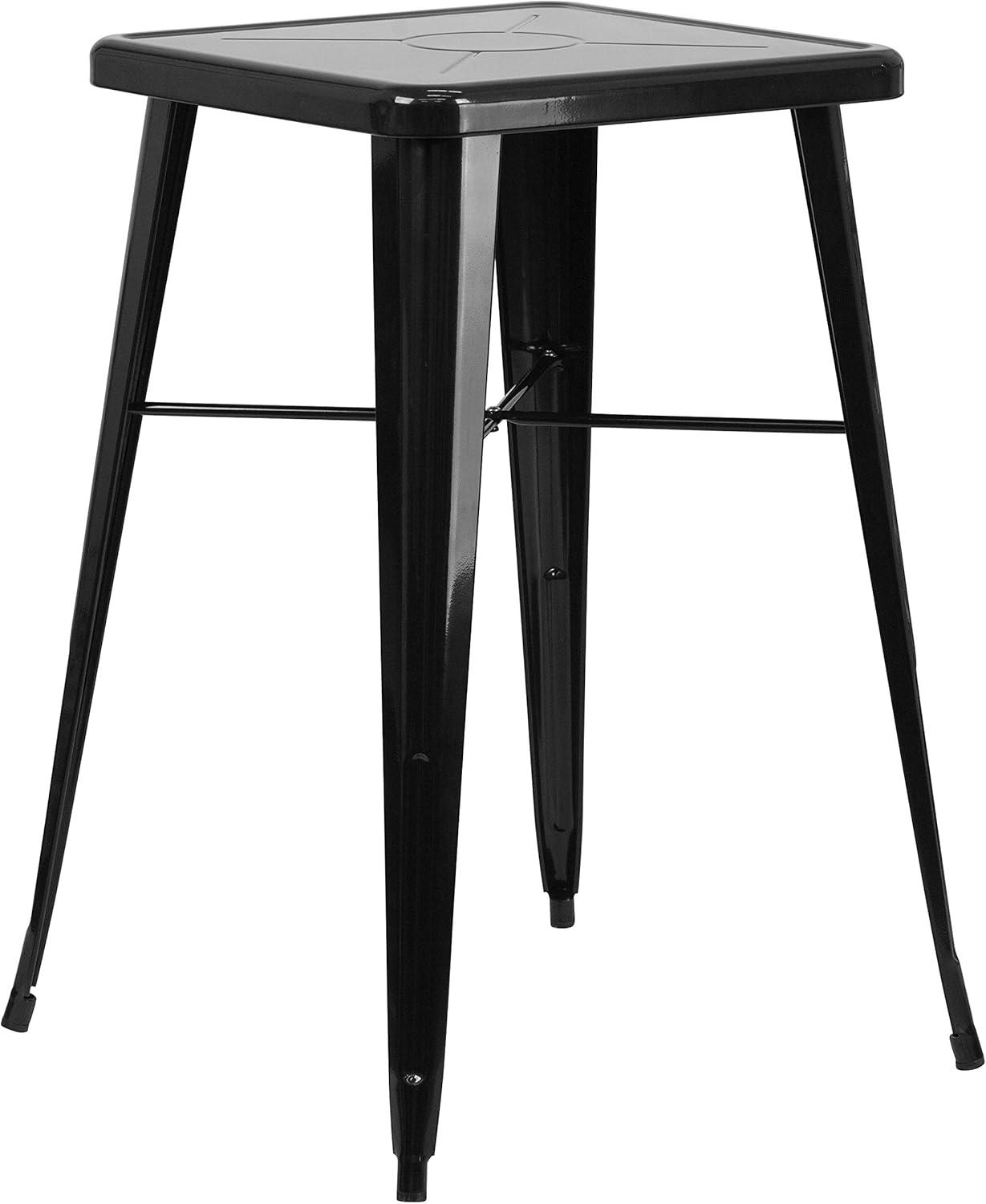 23.75" Square Black Steel Indoor-Outdoor Bar Table Set with 2 Stools