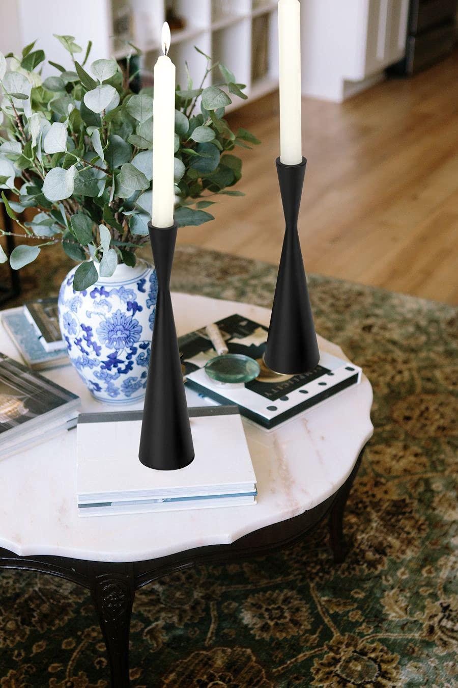 Vixdonos Metal Candle Holders Taper Candlestick Holders Set of 2 Table Decorative Candle Stand for Wedding, Dinning, Party,Home Decor (Matte Black)