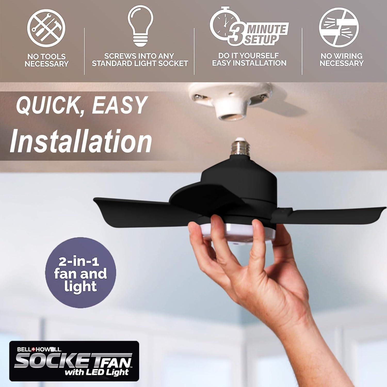 Bell + Howell Bell + Howell Socket Fan, Ceiling Fan With 1000 Lumens and Remote Control