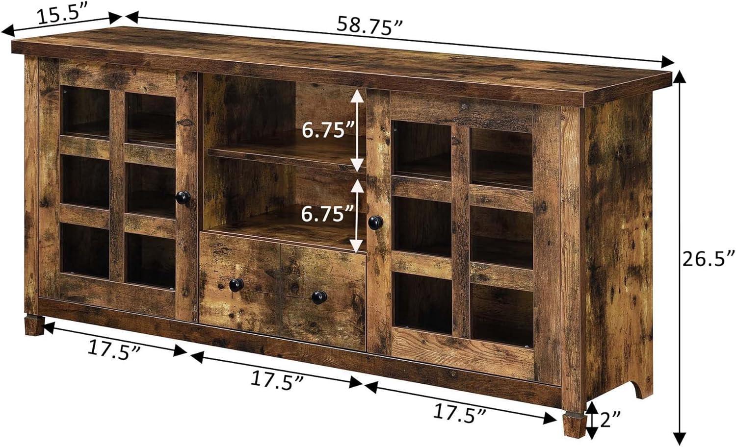 Convenience Concepts Newport Park Lane 1 Drawer TV Stand with Storage Cabinets and Shelves for TVs up to 65 Inches, Barnwood