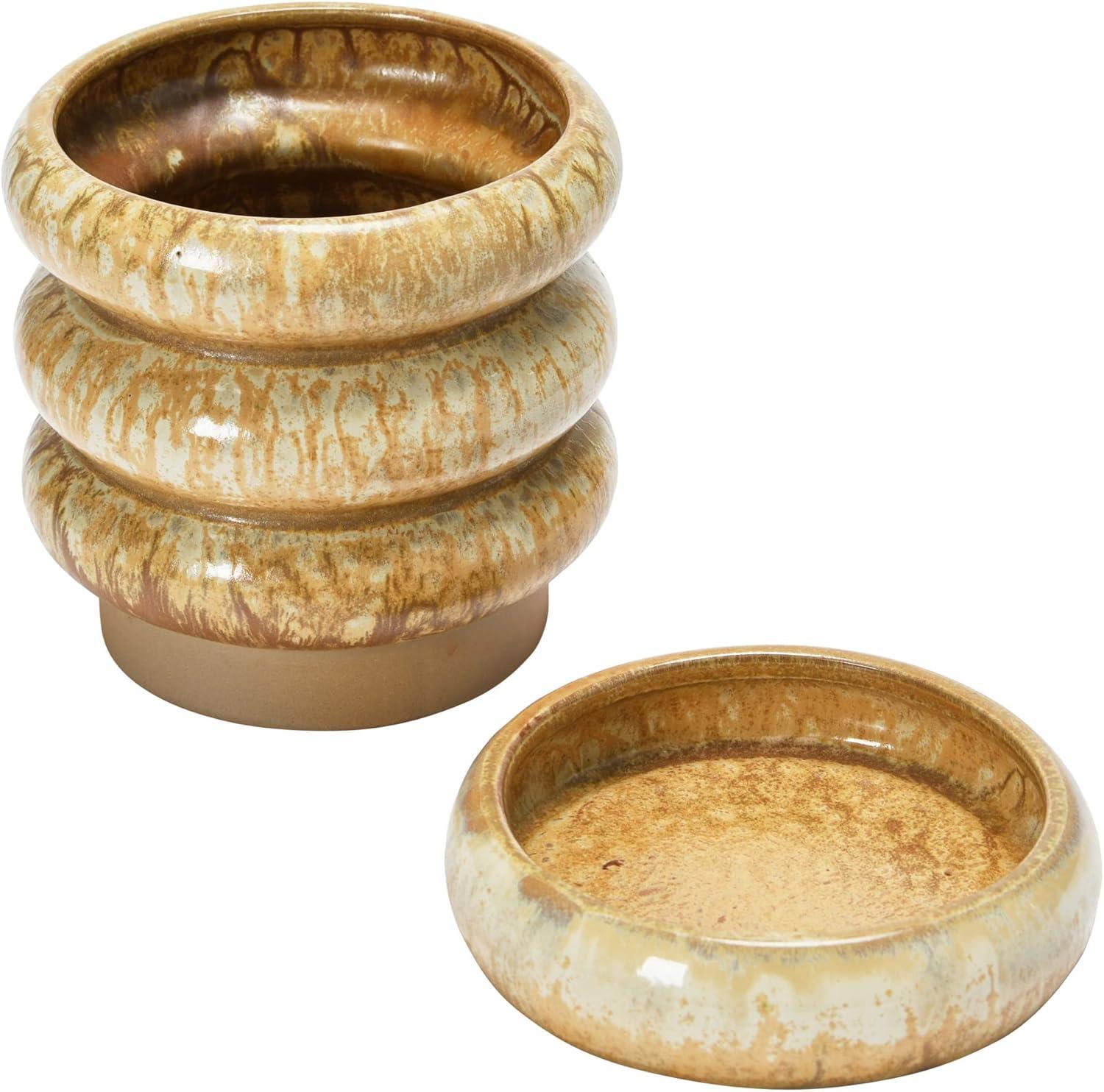 Creative Co-Op Stoneware Planter with Saucer and Reactive Glaze, Butterscotch