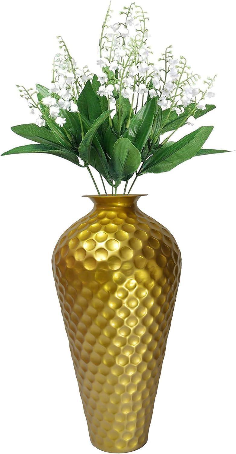 Uniquewise Decorative Bottle Shape Modern Gold Metal 25-Inch-Tall Honeycomb Hammered Design Floor Flower Vase for Entryway, Living Room or Dining Room