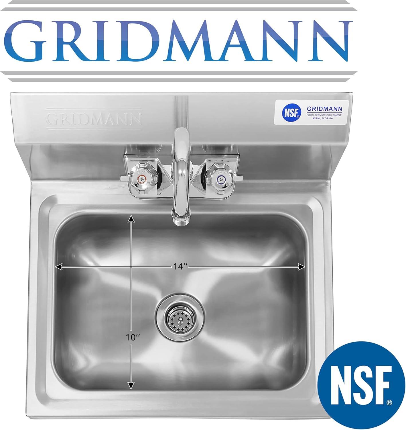 GRIDMANN Commercial NSF Stainless Steel Hand Washing Sink w/ Faucet, Wall Mount