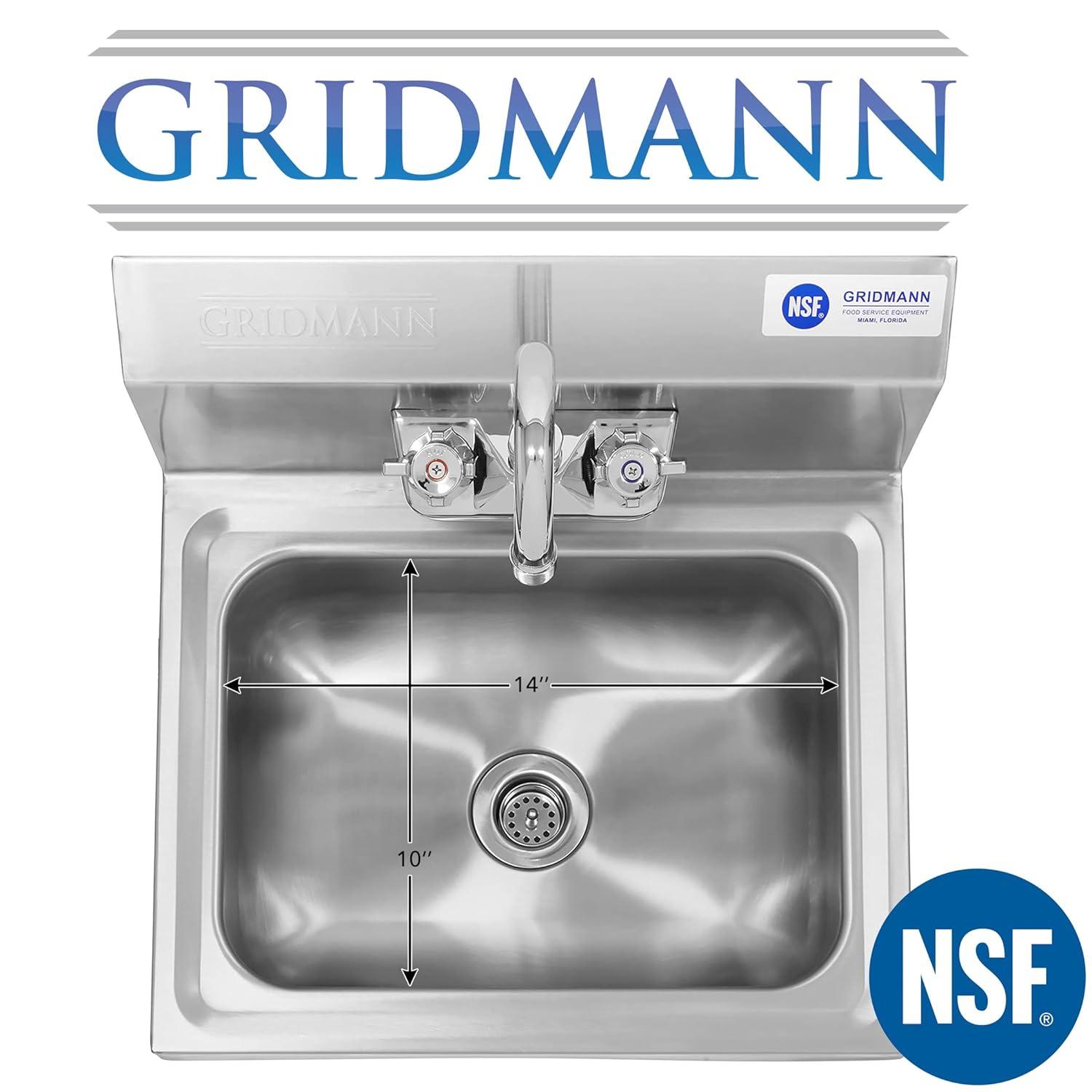 GRIDMANN Commercial NSF Stainless Steel Hand Washing Sink w/ Faucet, Wall Mount