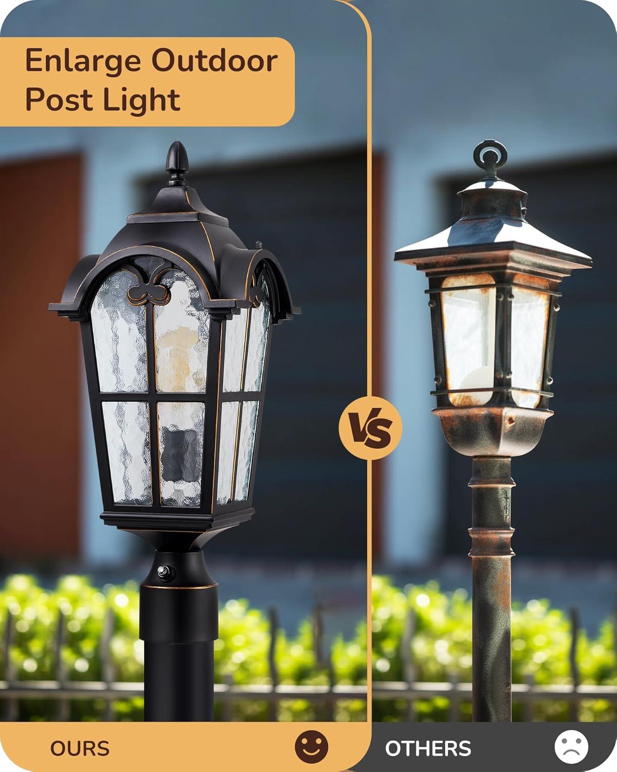 EDISHINE Large Size Dusk to Dawn Outdoor Post Light, 21.9'' H Pole Light Fixture with Pier Mount Base, Waterproof Exterior Lamp Post Lantern Head for Yard, Driveway, Fence, Black