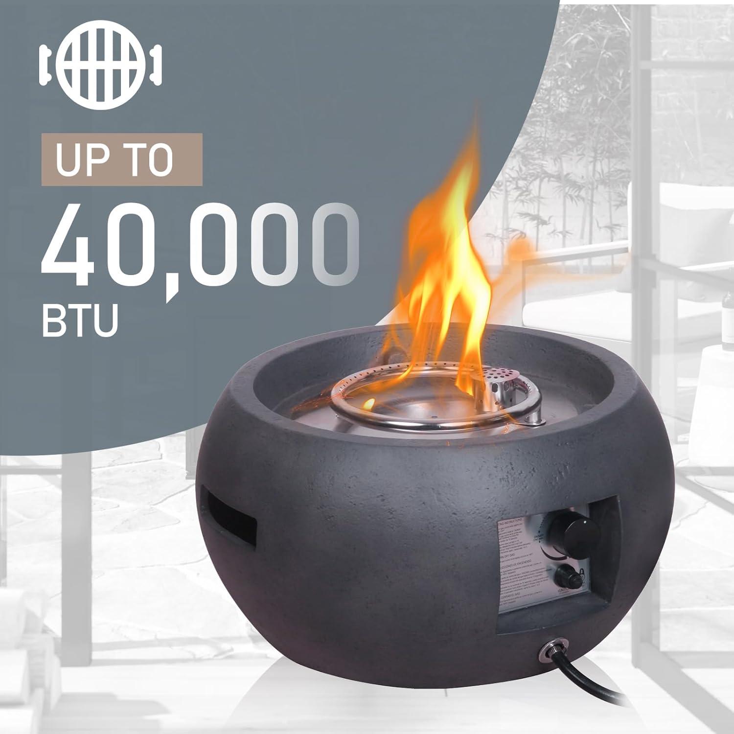 12 H Outdoor Dark Grey Mini 22" Round 40,000 BTU Propane Gas Fire Pit