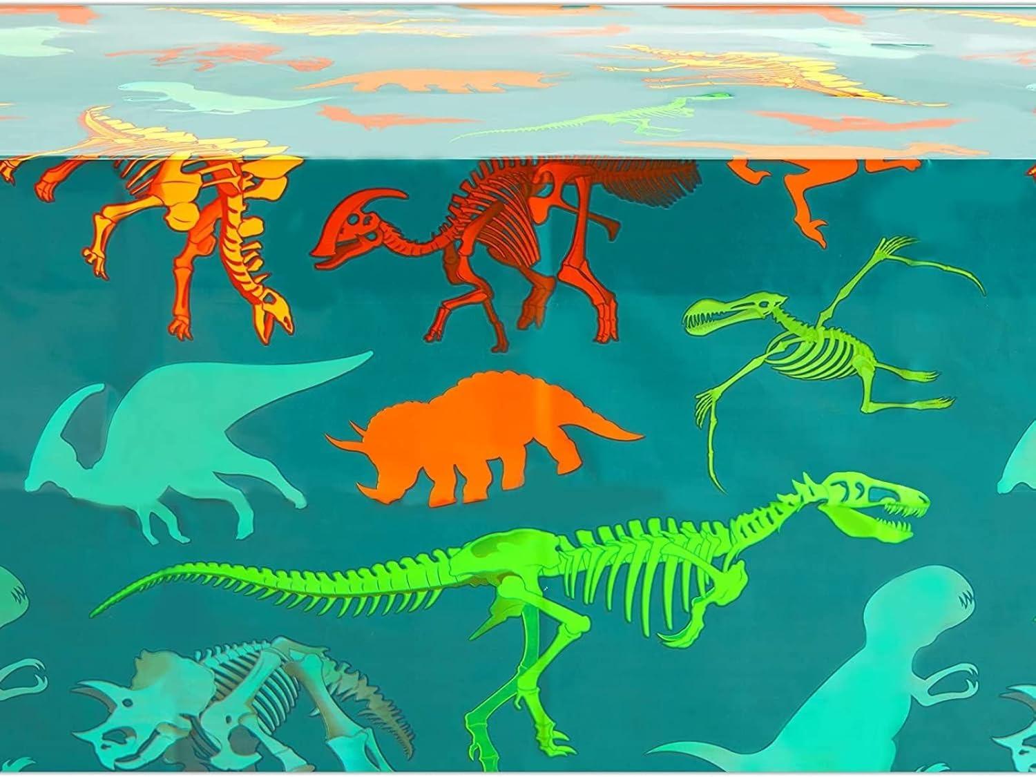 Blue Panda 3 Pack Dinosaur Tablecloth for Birthday Party Supplies, Classroom Party, Disposable Table Cover, Green (54 x 108 In)