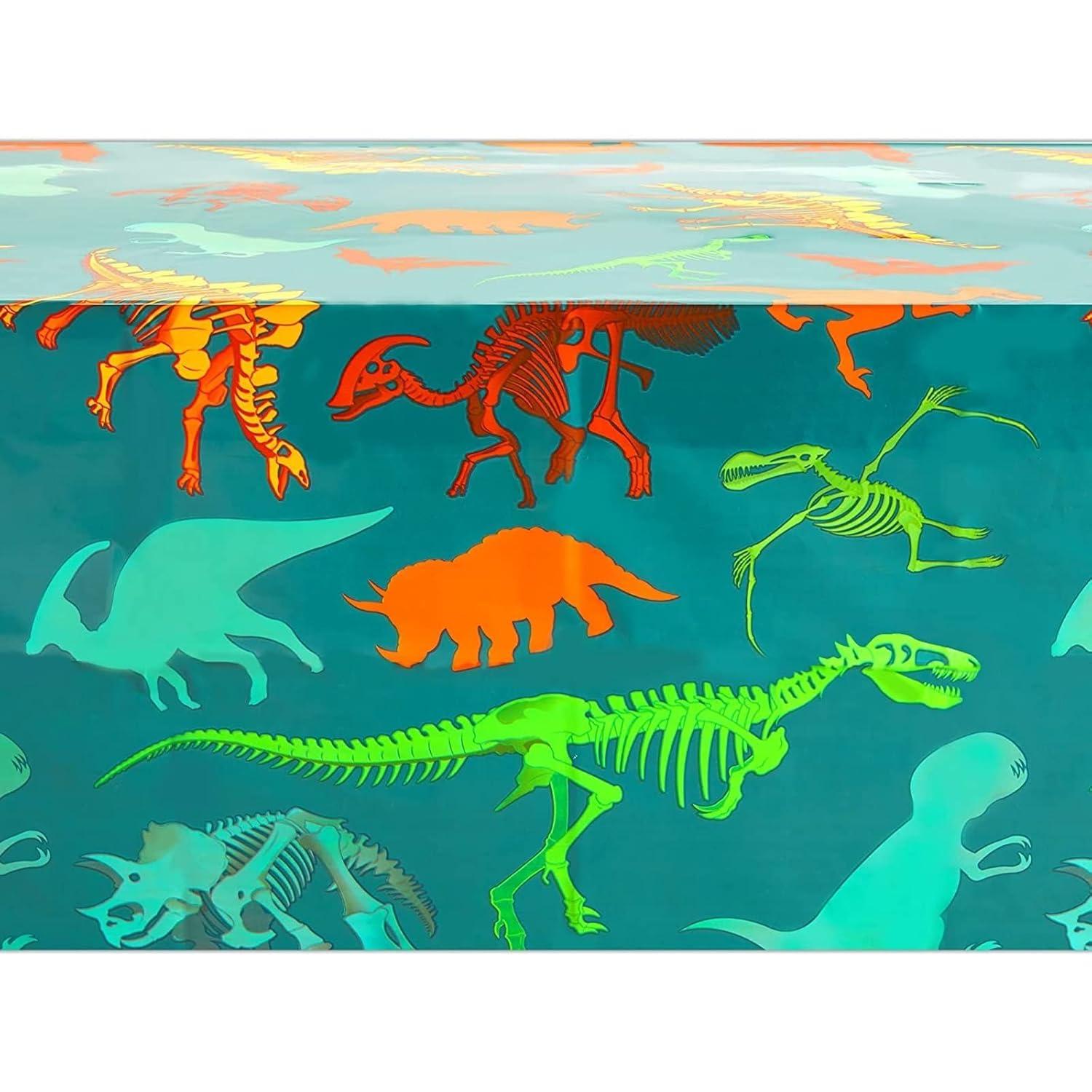 Blue Panda 3 Pack Dinosaur Tablecloth for Birthday Party Supplies, Classroom Party, Disposable Table Cover, Green (54 x 108 In)