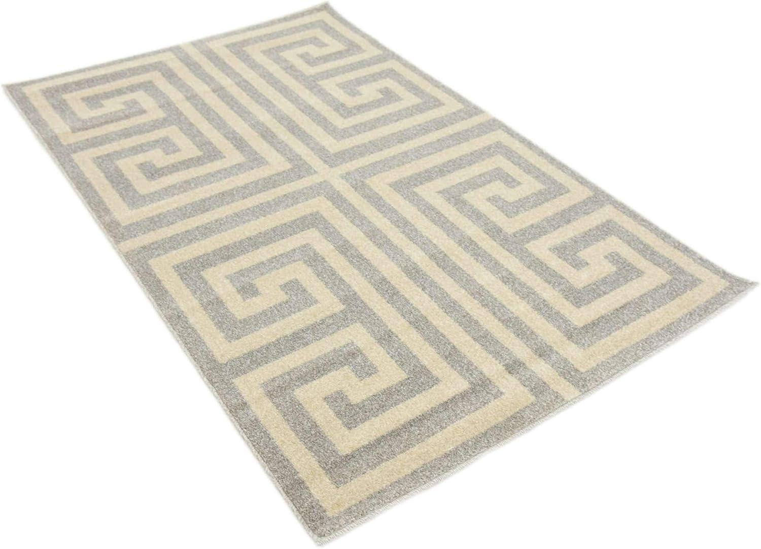 Gray and Beige Geometric Polypropylene Area Rug, 3'3" x 5'3"