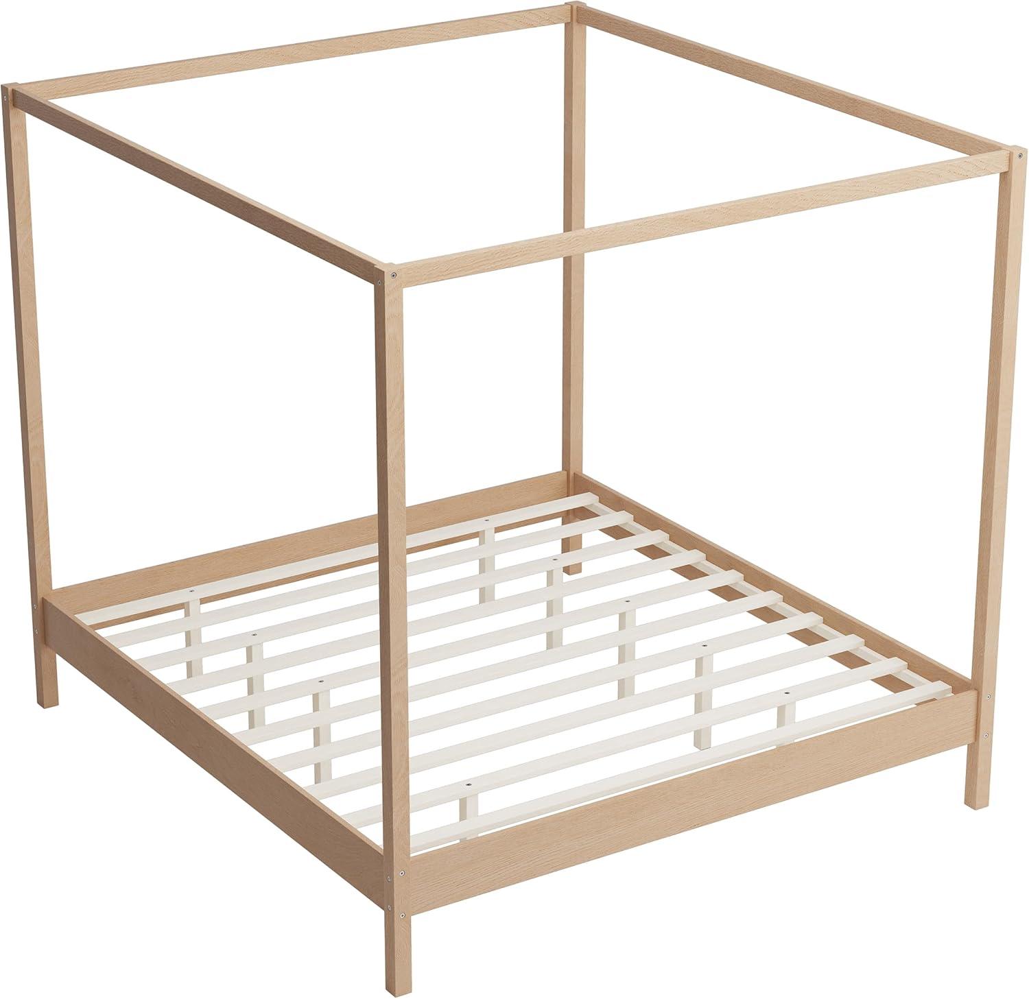 King Size Canopy Bed Wood 4 Poster Bed Frame with Slats Support, No Box Spring Needed (King)