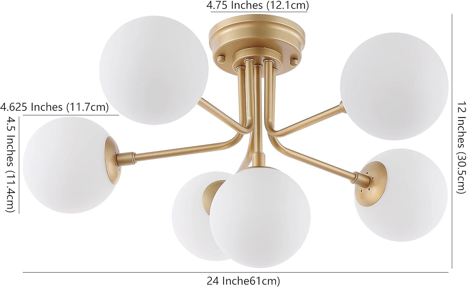 Olivier Parisian 24" 6-Light Globe Modern Industrial Iron Bistro LED Semi Flush Mount, Gold