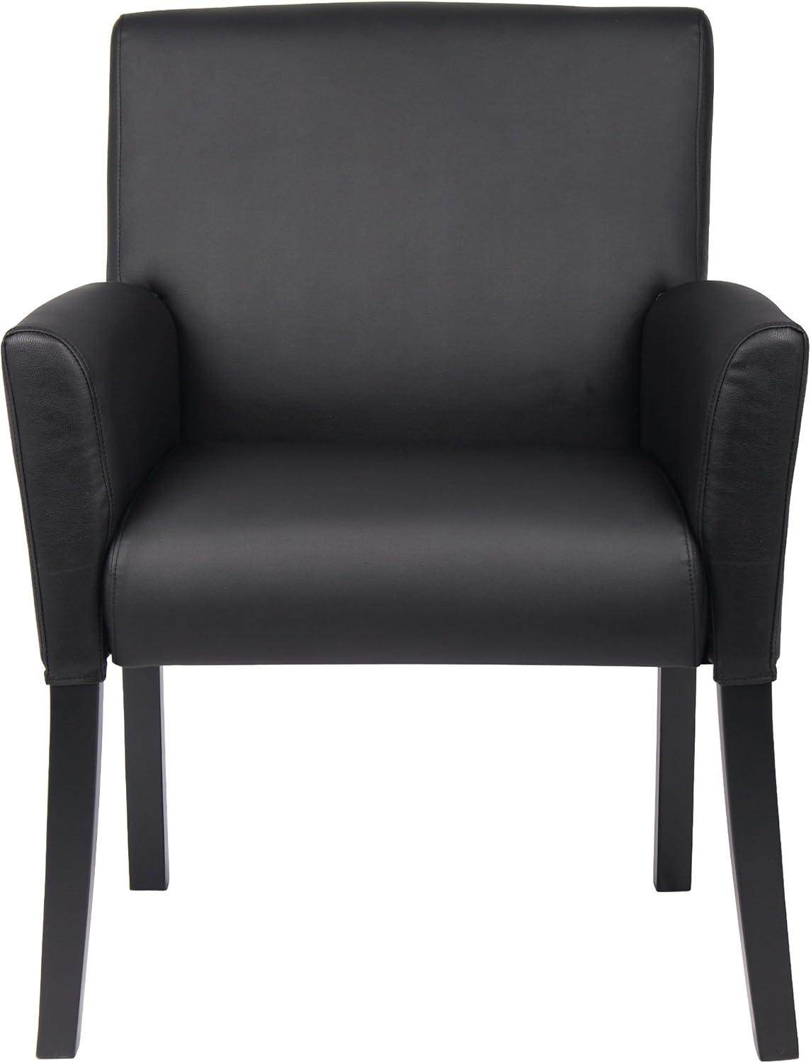 Executive Box Armchair Black - Boss Office Products: Ergonomic, Vinyl Upholstery, Wood Legs, Fixed Height