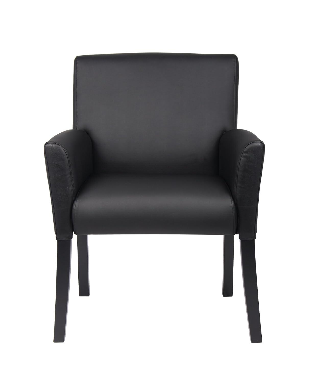 Executive Box Armchair Black - Boss Office Products: Ergonomic, Vinyl Upholstery, Wood Legs, Fixed Height