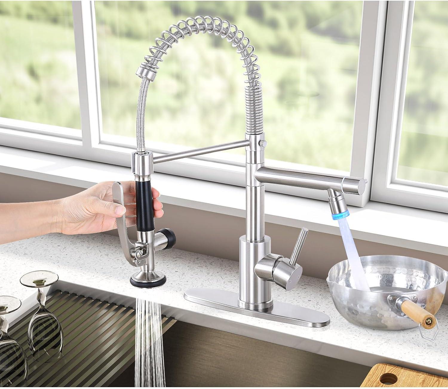 Brushed Nickel LED Pull Down Kitchen Faucet with Sprayer