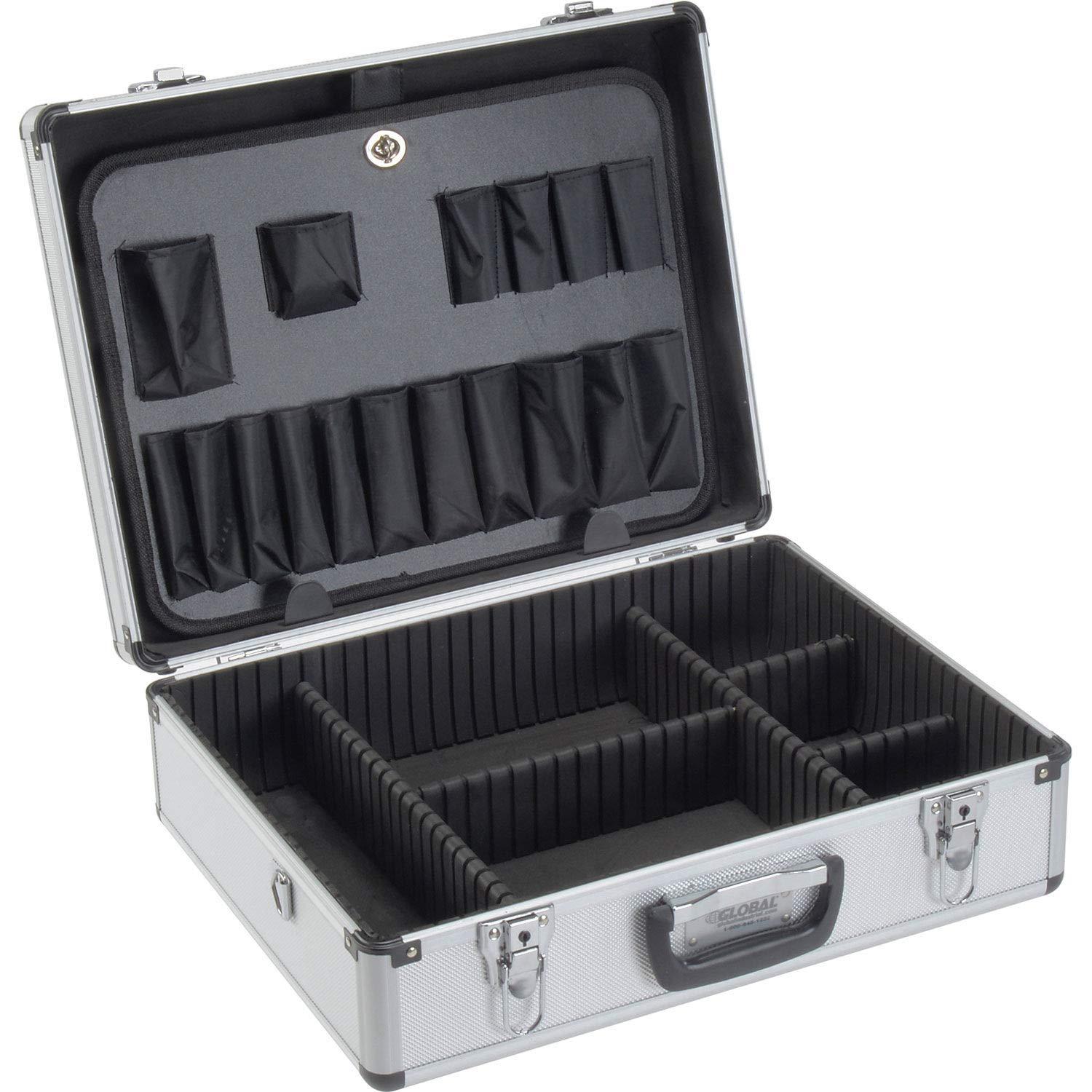 Silver Aluminum Tool Case with Foam and Dividers, 18" x 14" x 6"