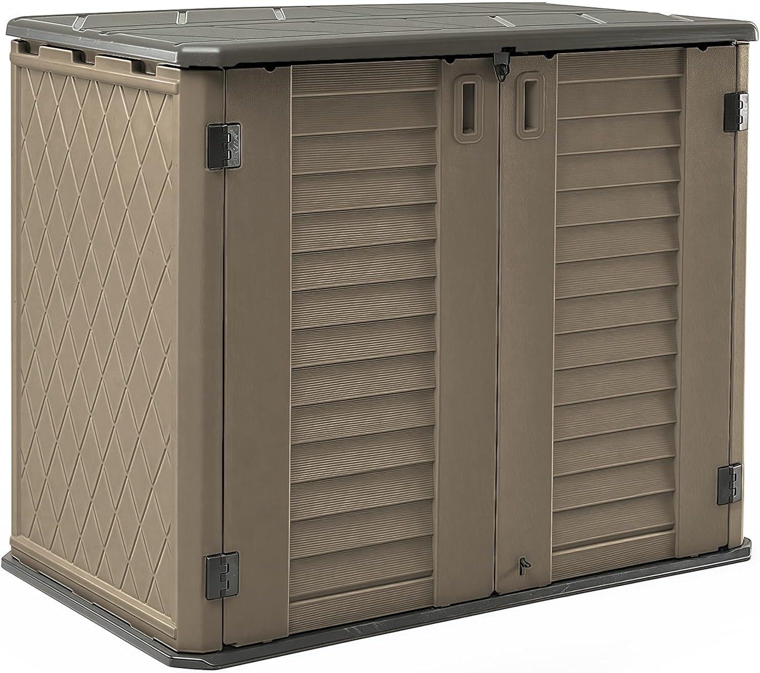ADDOK 34 Cu.ft Outdoor Storage Shed, Horizontal Storage Unit Weather Resistance, Thick HDPE Resin Storage Cabinet for Backyards, Patio, Garden(White)