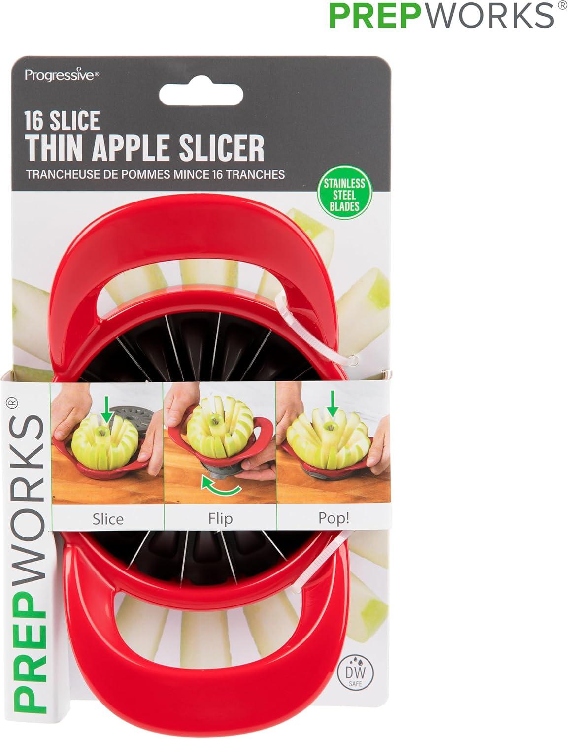 Prepworks Thin Apple Slicer: Stainless Steel Fruit & Mandolin Slicer, Dishwasher-Safe, Red