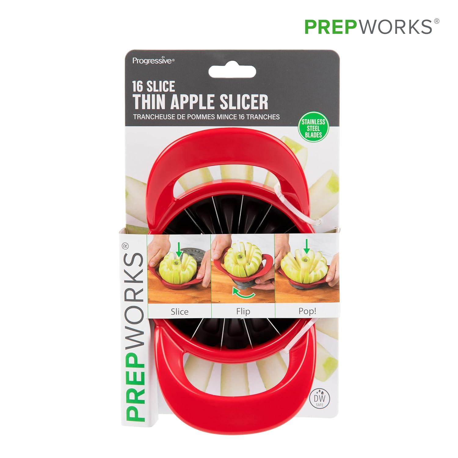 Prepworks Thin Apple Slicer: Stainless Steel Fruit & Mandolin Slicer, Dishwasher-Safe, Red