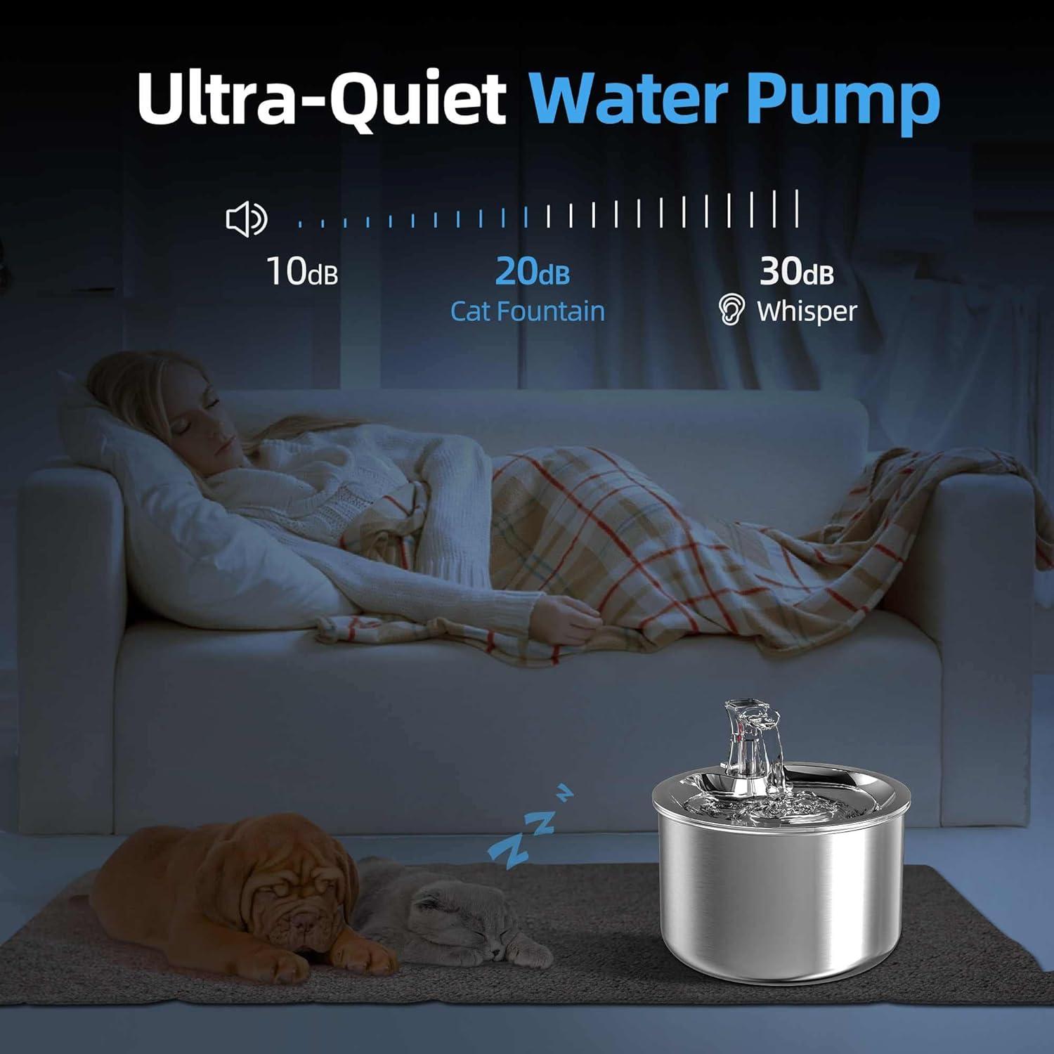 Stainless Steel Automatic Pet Water Fountain with Ultra-Quiet Pump