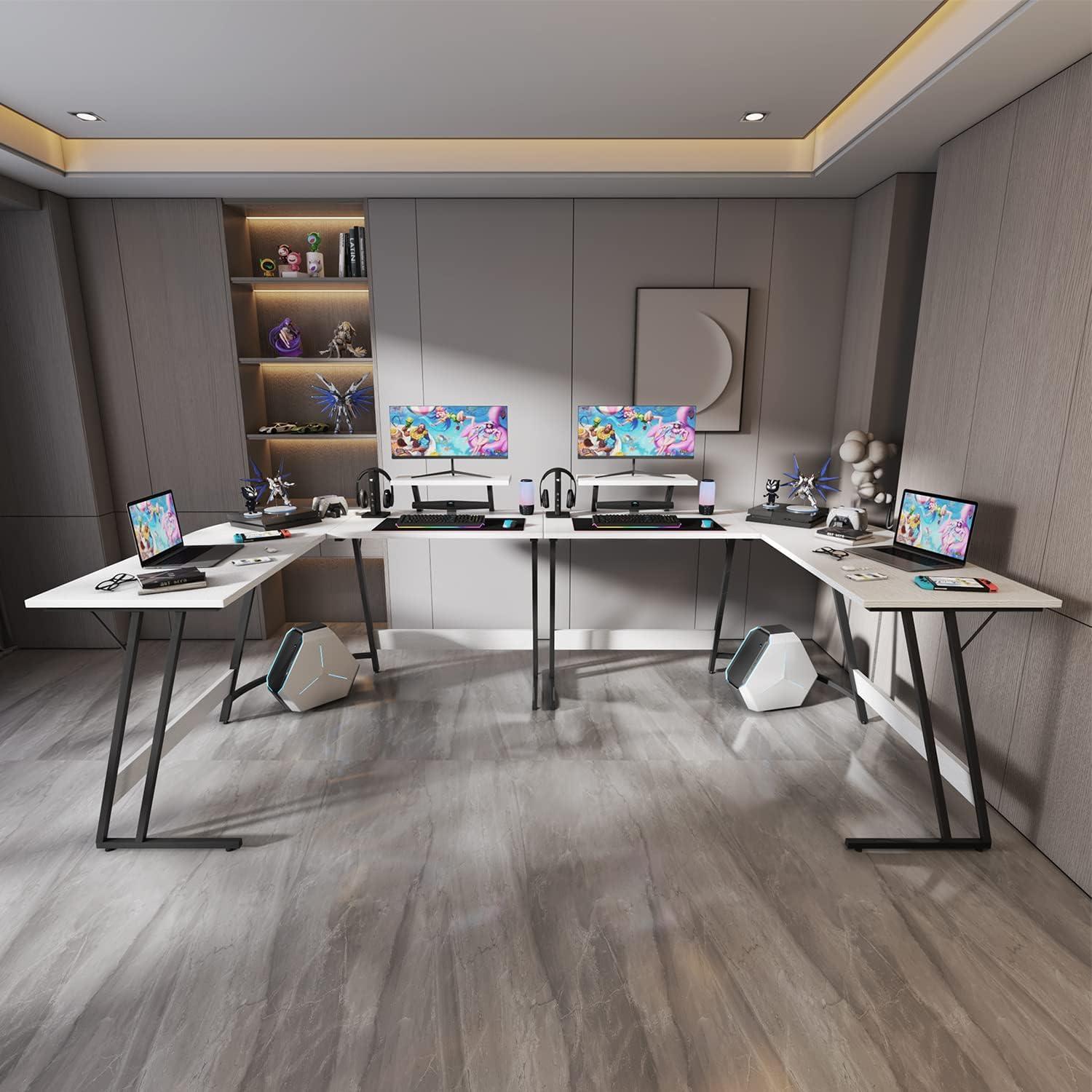 CL.HPAHKL L Shaped Desk Corner Gaming Desk Table with Large Monitor Riser Stand Computer Desk with Large Desktop Studying and Working and Gaming for Home and Work Place（ White 51 Inch ）