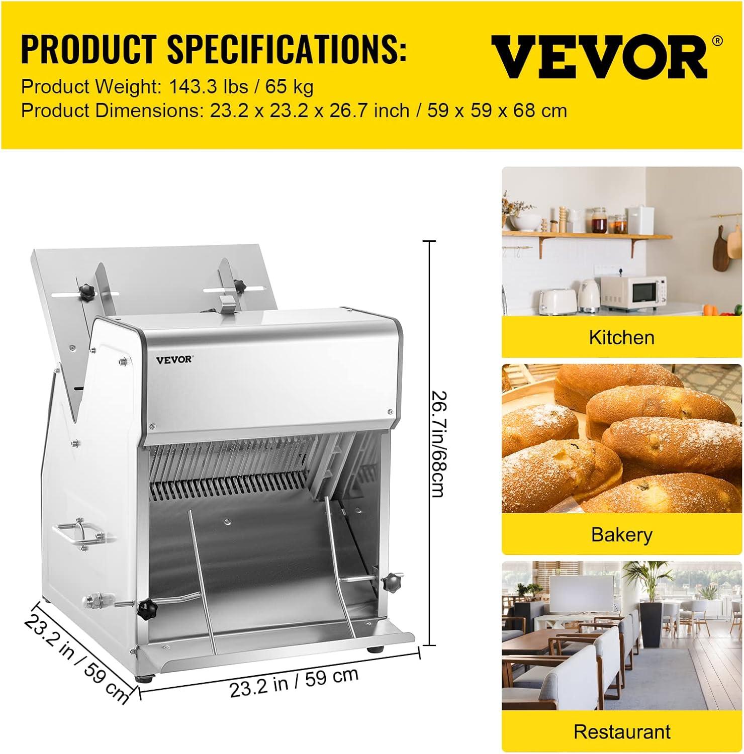VEVOR Commercial Toast Bread Slicer 12mm Thickness, Electric Bread Cutting Machine 31 Pcs, Commercial Bakery Bread Slicer,110V Toast Cutter Cutting Machine, Bread Cutter for Bread Sheet Cutter Cutting