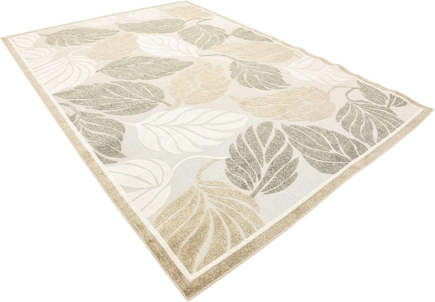 Unique Loom Augusta Indoor/Outdoor Botanical Rug Beige/Ivory 7' 1" x 10' Rectangle Border Tropical Perfect For Patio Deck Garage Entryway